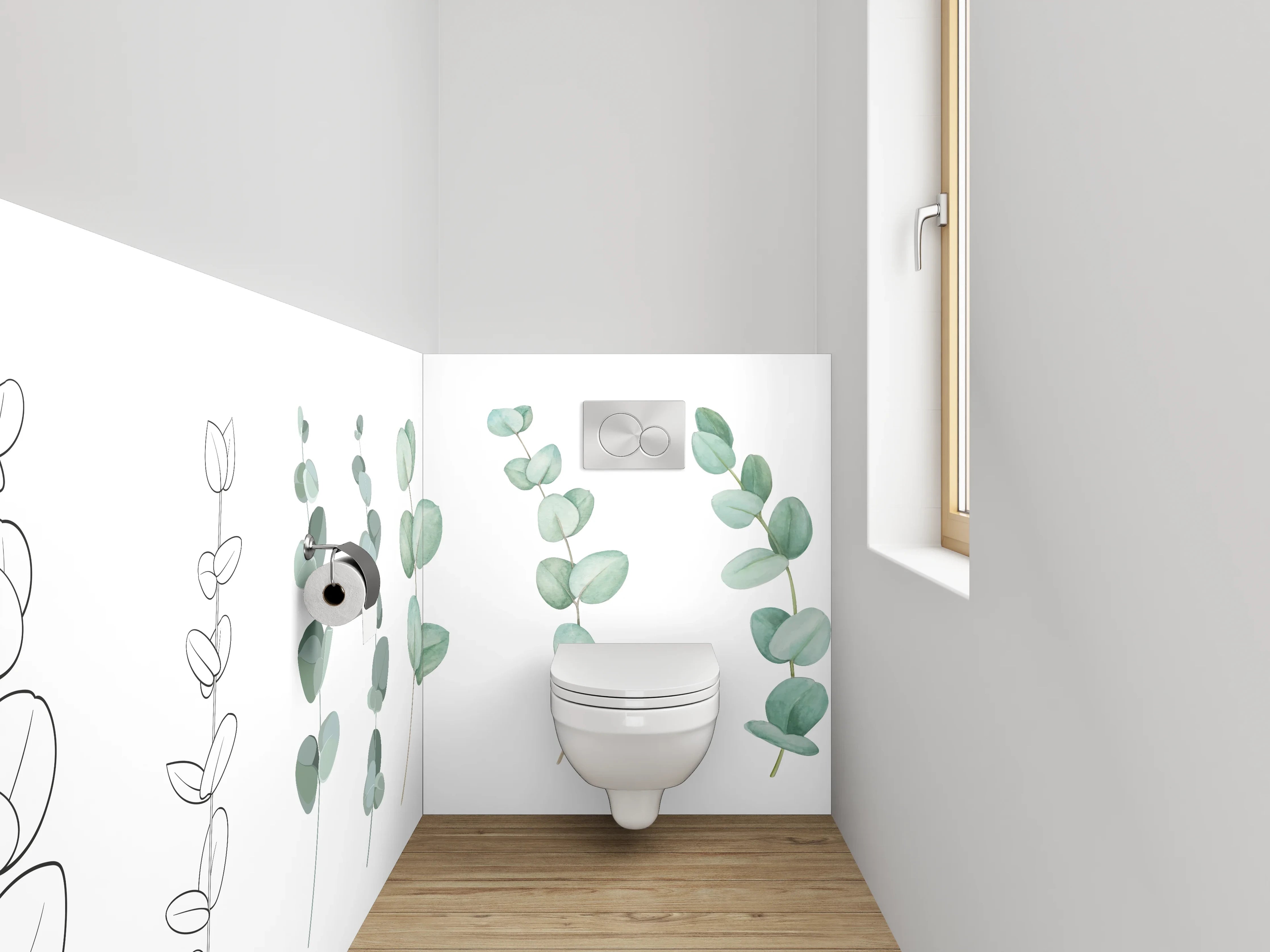 WC-Rückwand - Eukalyptus Aquarell Lineart Pflanzen