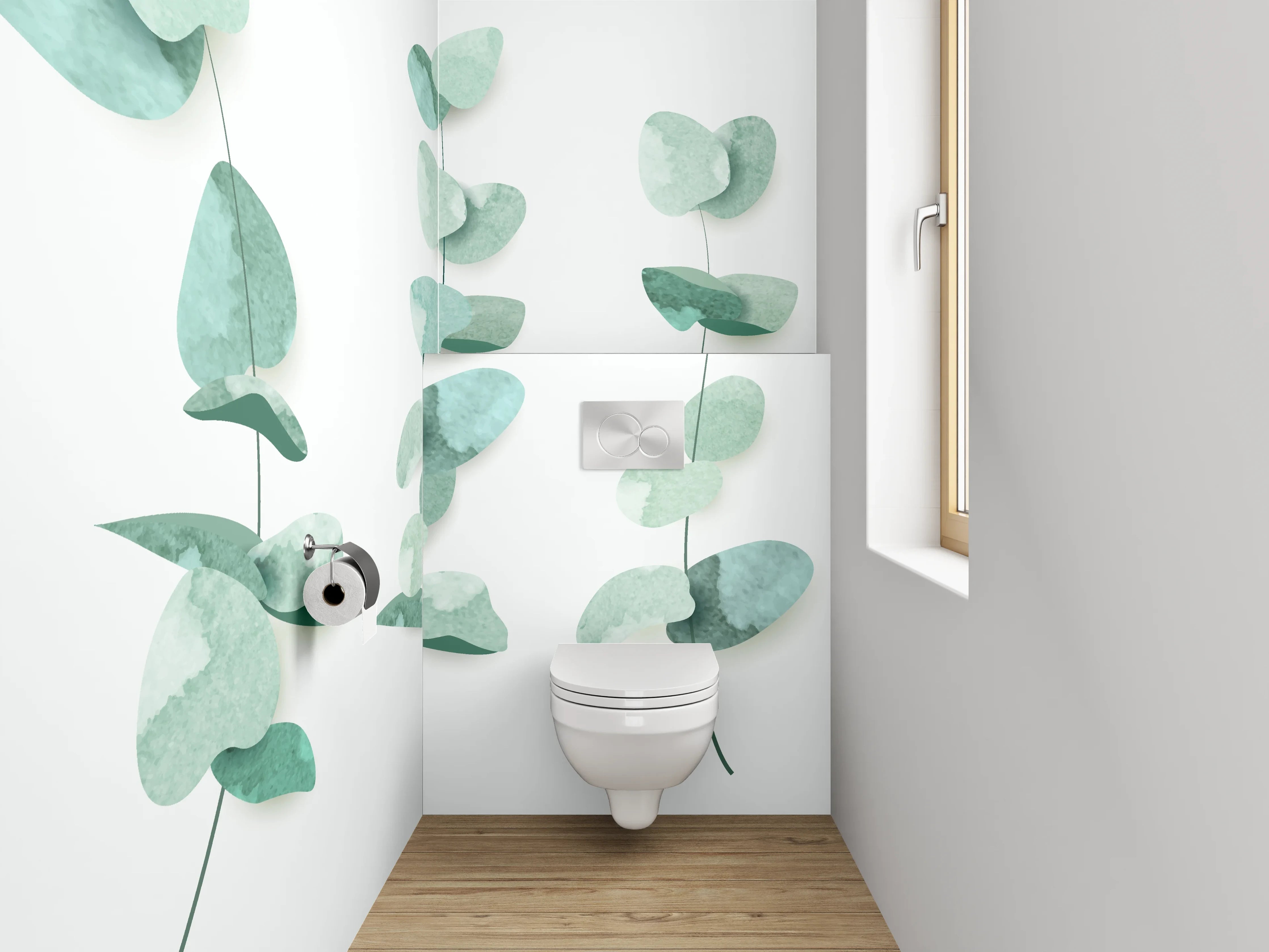 WC-Rückwand - Eukalyptus Aquarell Modern