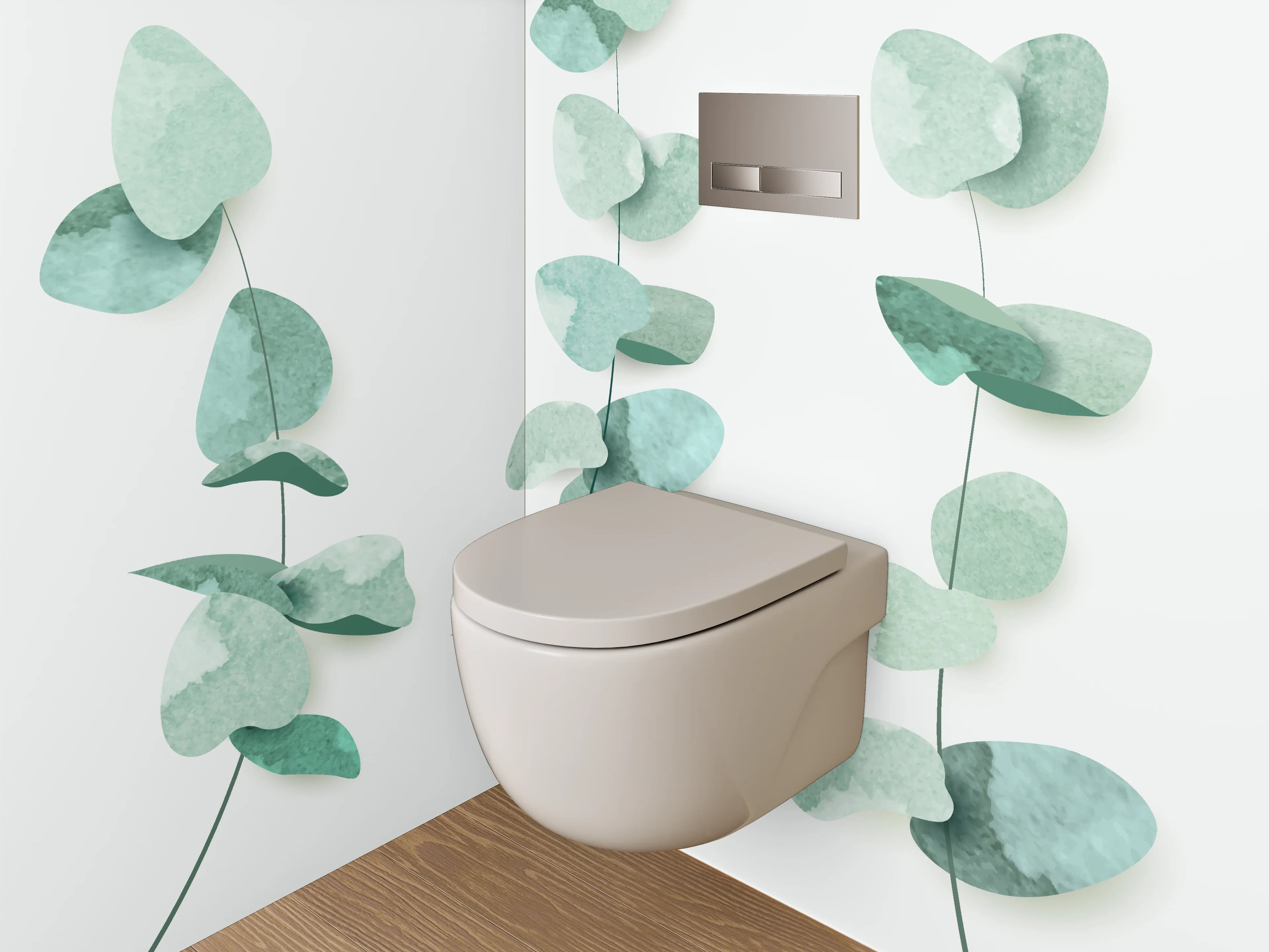 WC-Rückwand - Eukalyptus Aquarell Modern