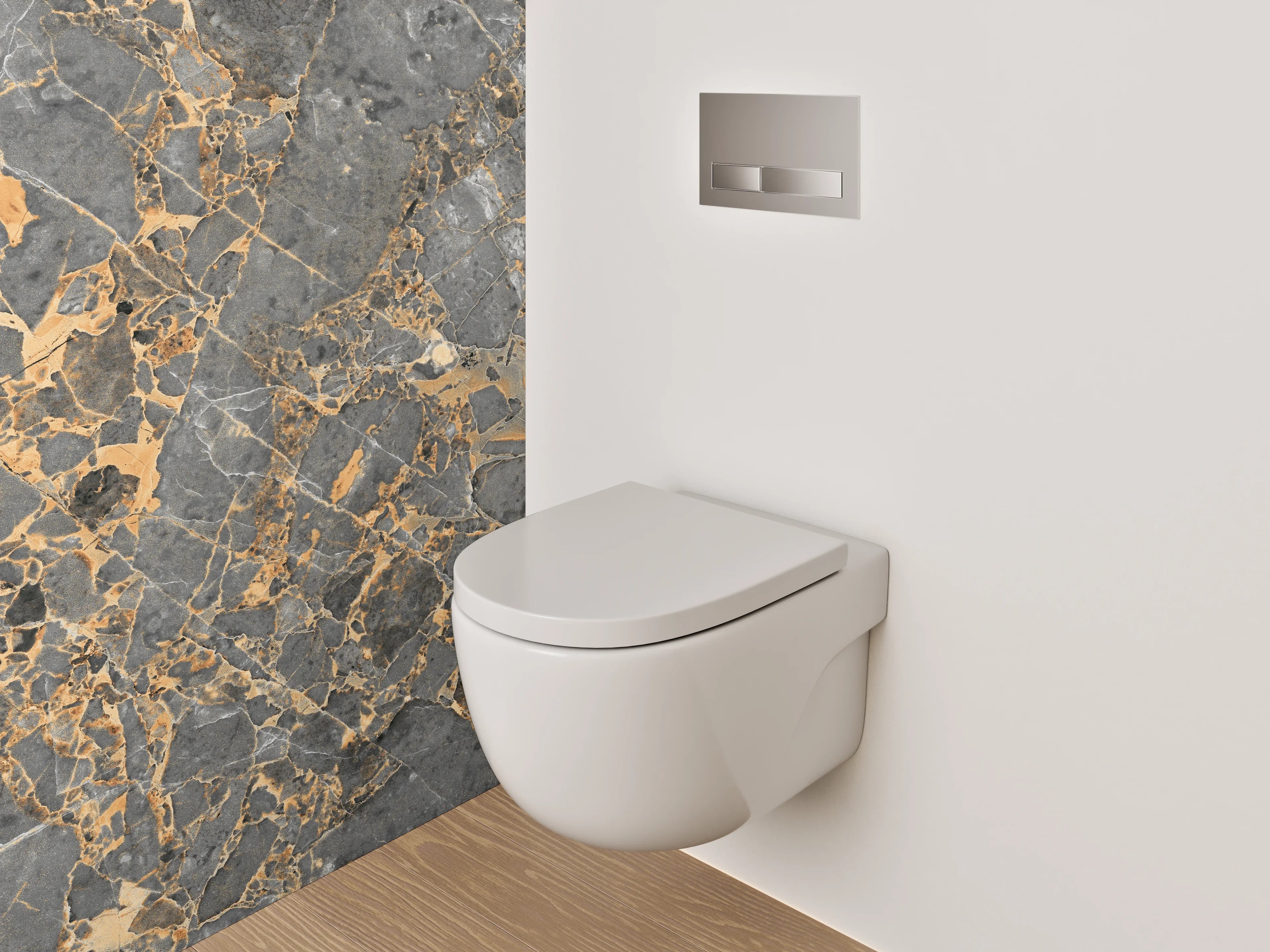 WC-Rückwand - Exklusiver grauer Marmor mit goldenen Adern