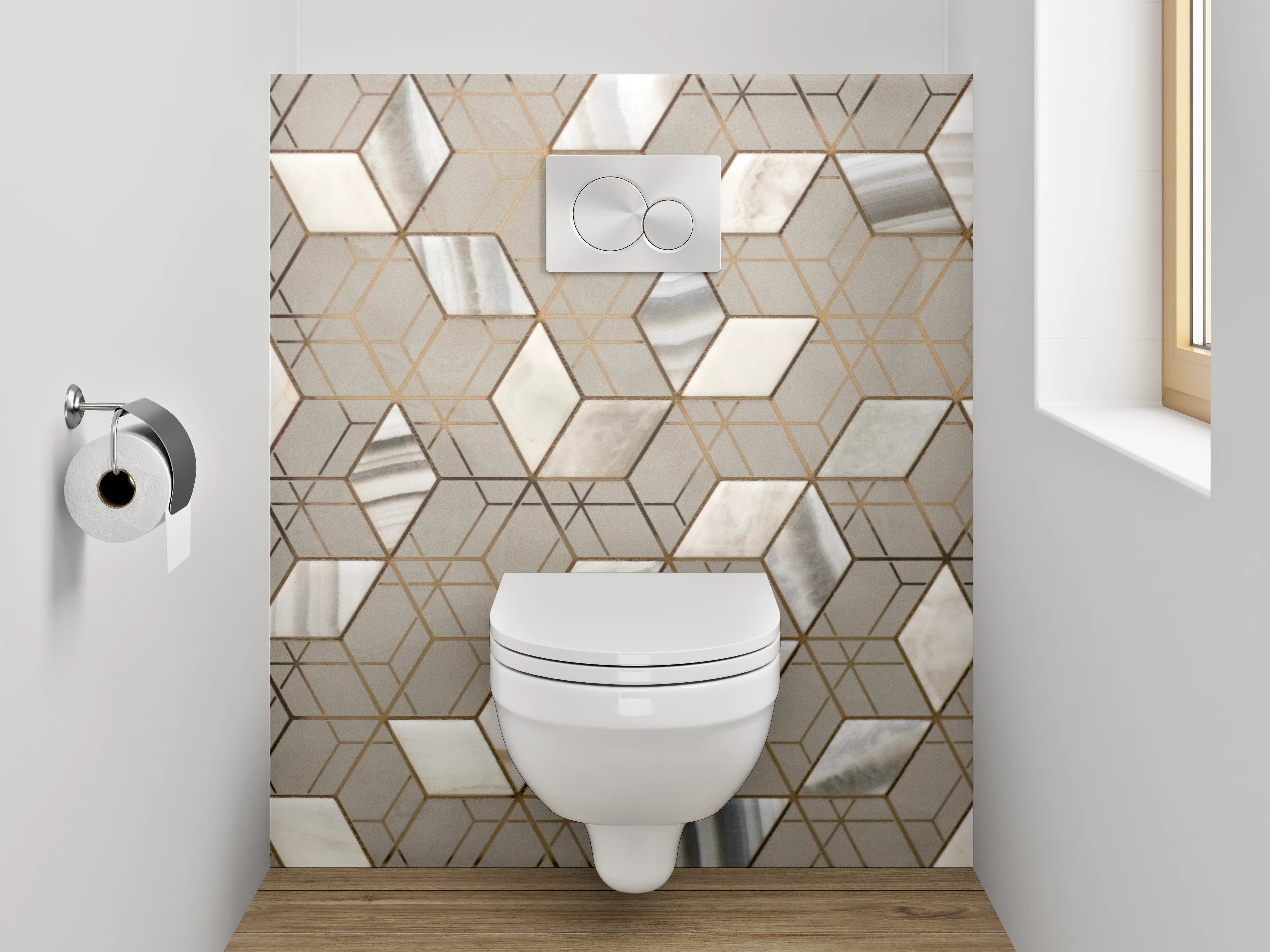WC-Rückwand - Exklusives Marmor Hexagon-Muster Wandpaneel