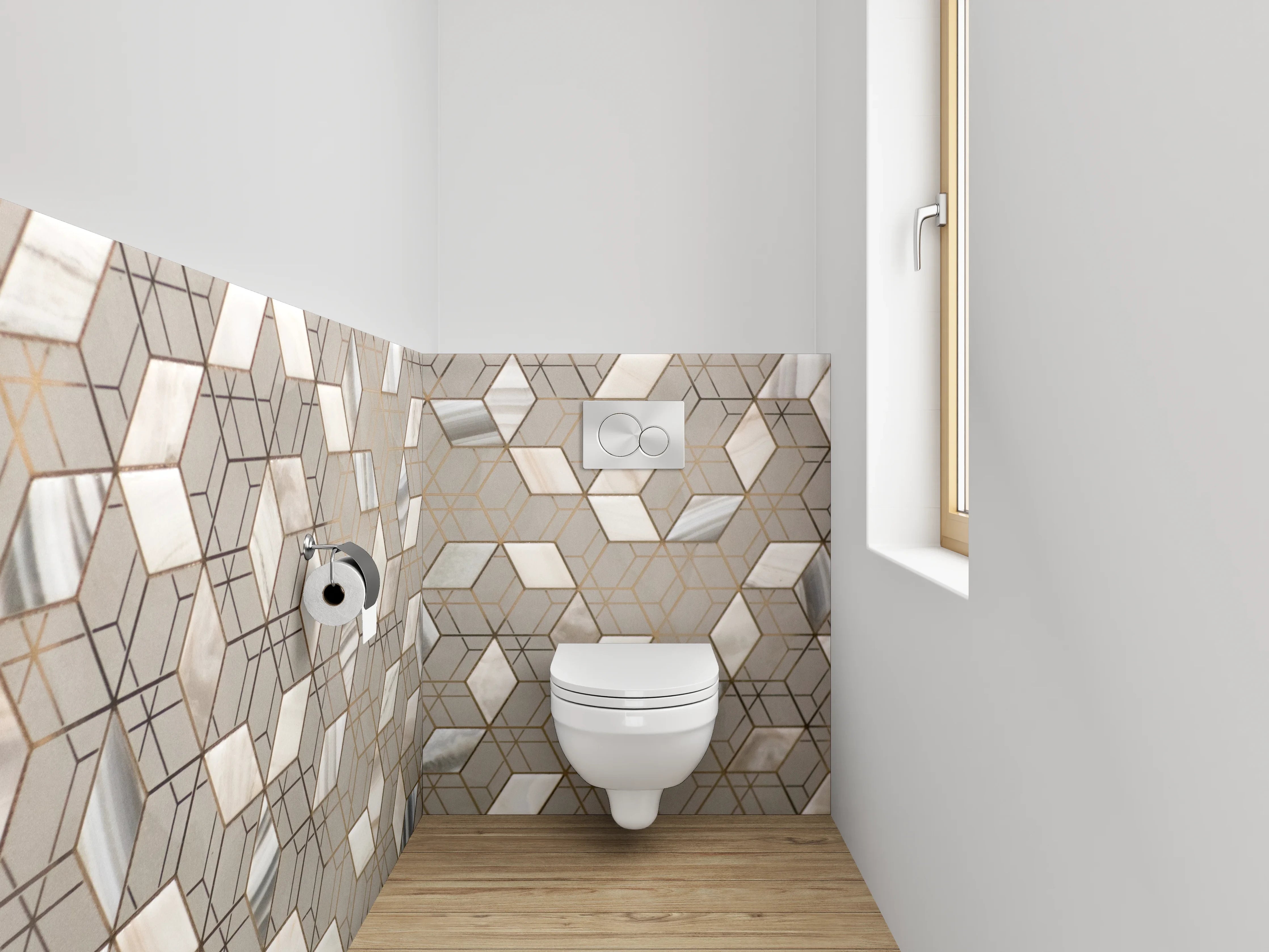 WC-Rückwand - Exklusives Marmor Hexagon-Muster Wandpaneel