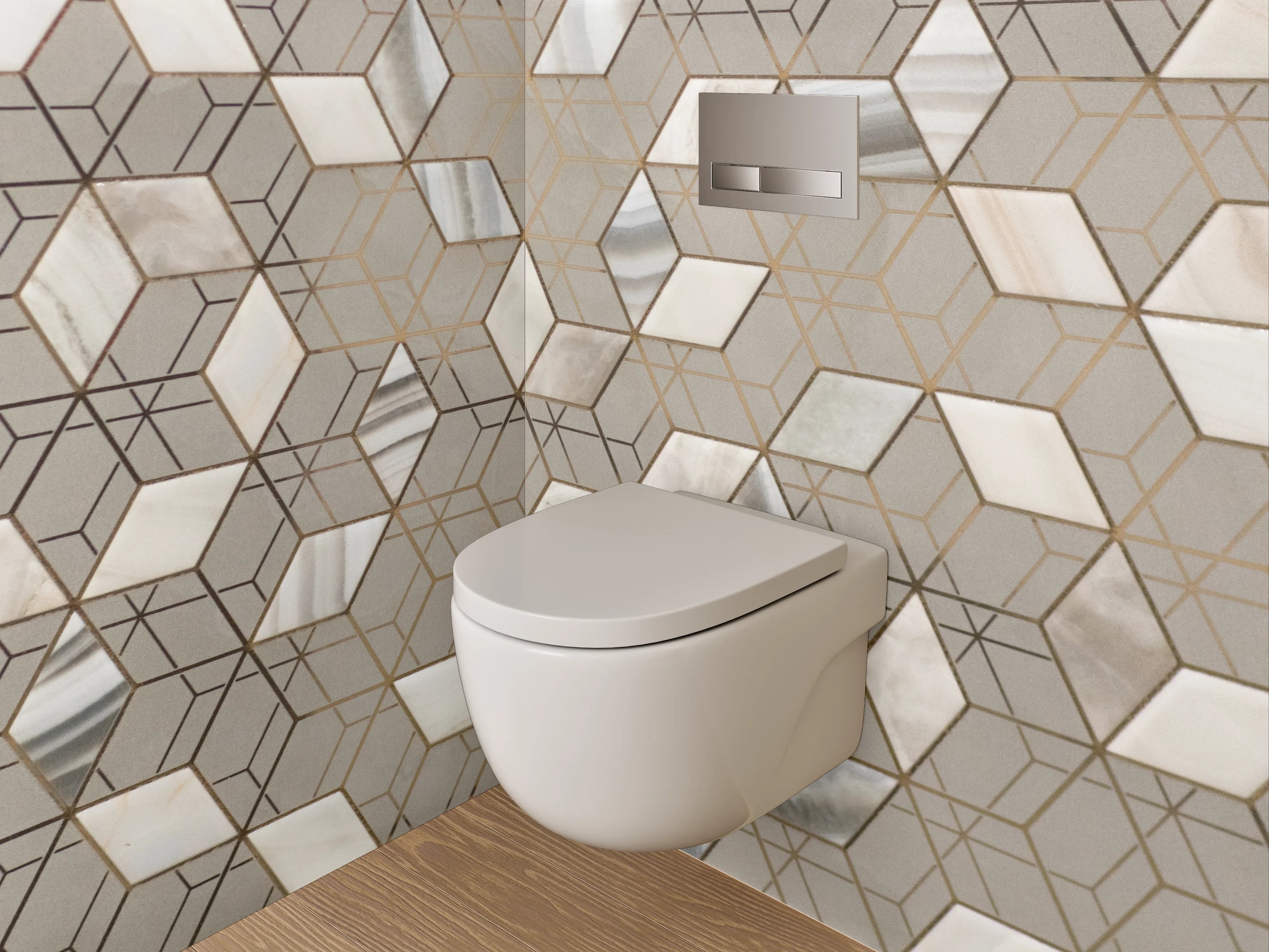 WC-Rückwand - Exklusives Marmor Hexagon-Muster Wandpaneel