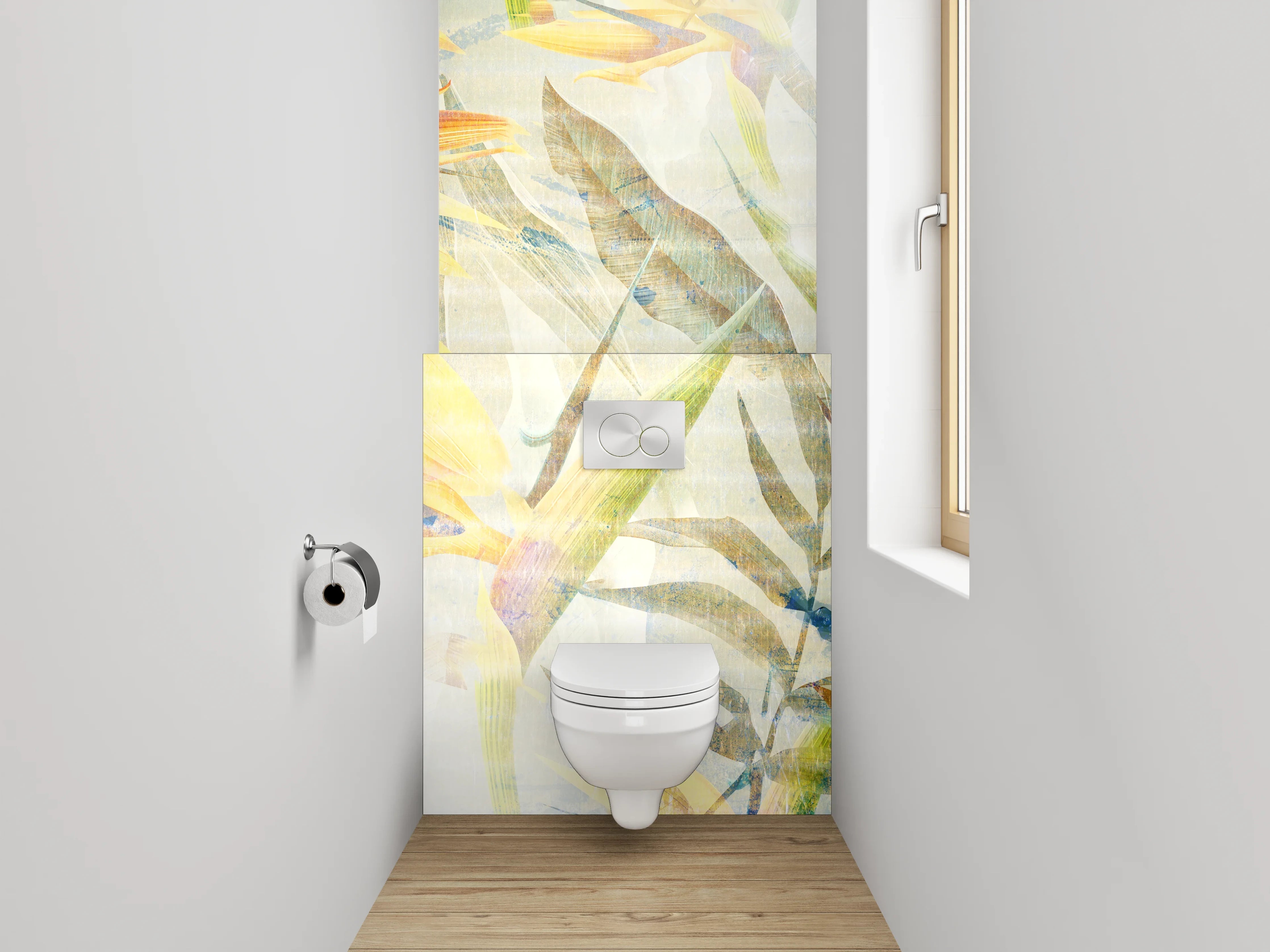 WC-Rückwand - Exotische Aquarell-Blumen auf hellem Grund