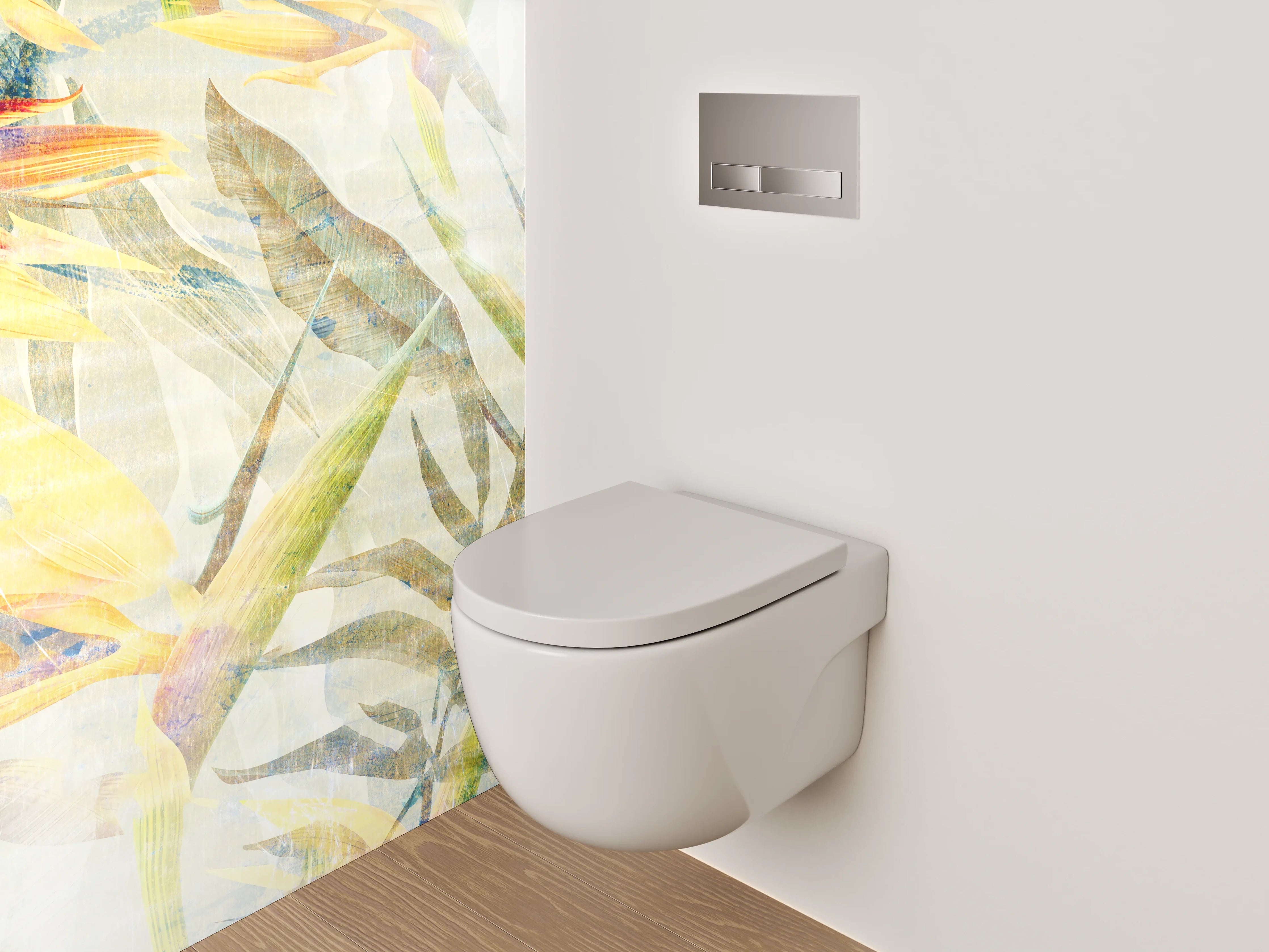 WC-Rückwand - Exotische Aquarell-Blumen auf hellem Grund