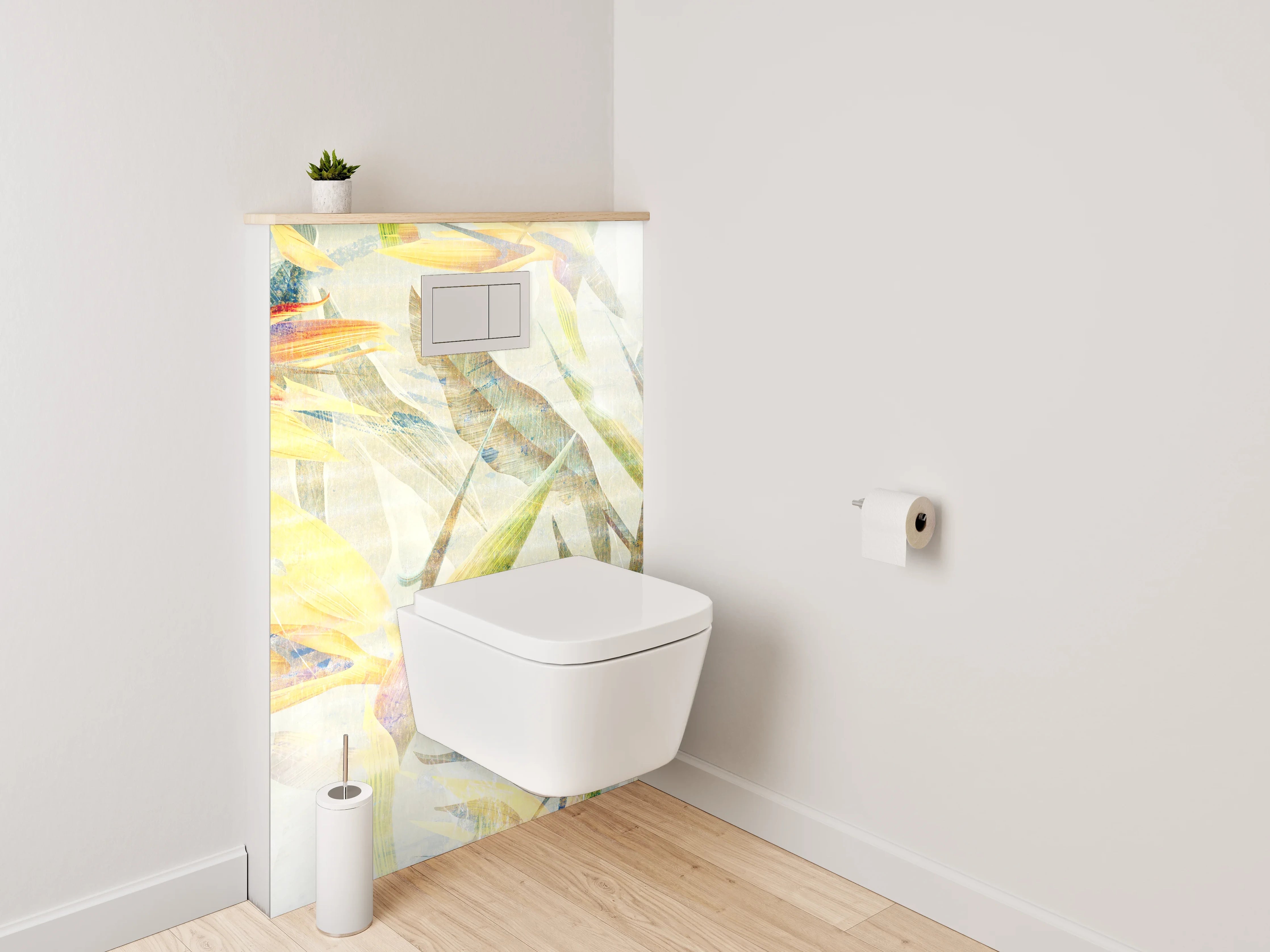 WC-Rückwand - Exotische Aquarell-Blumen auf hellem Grund