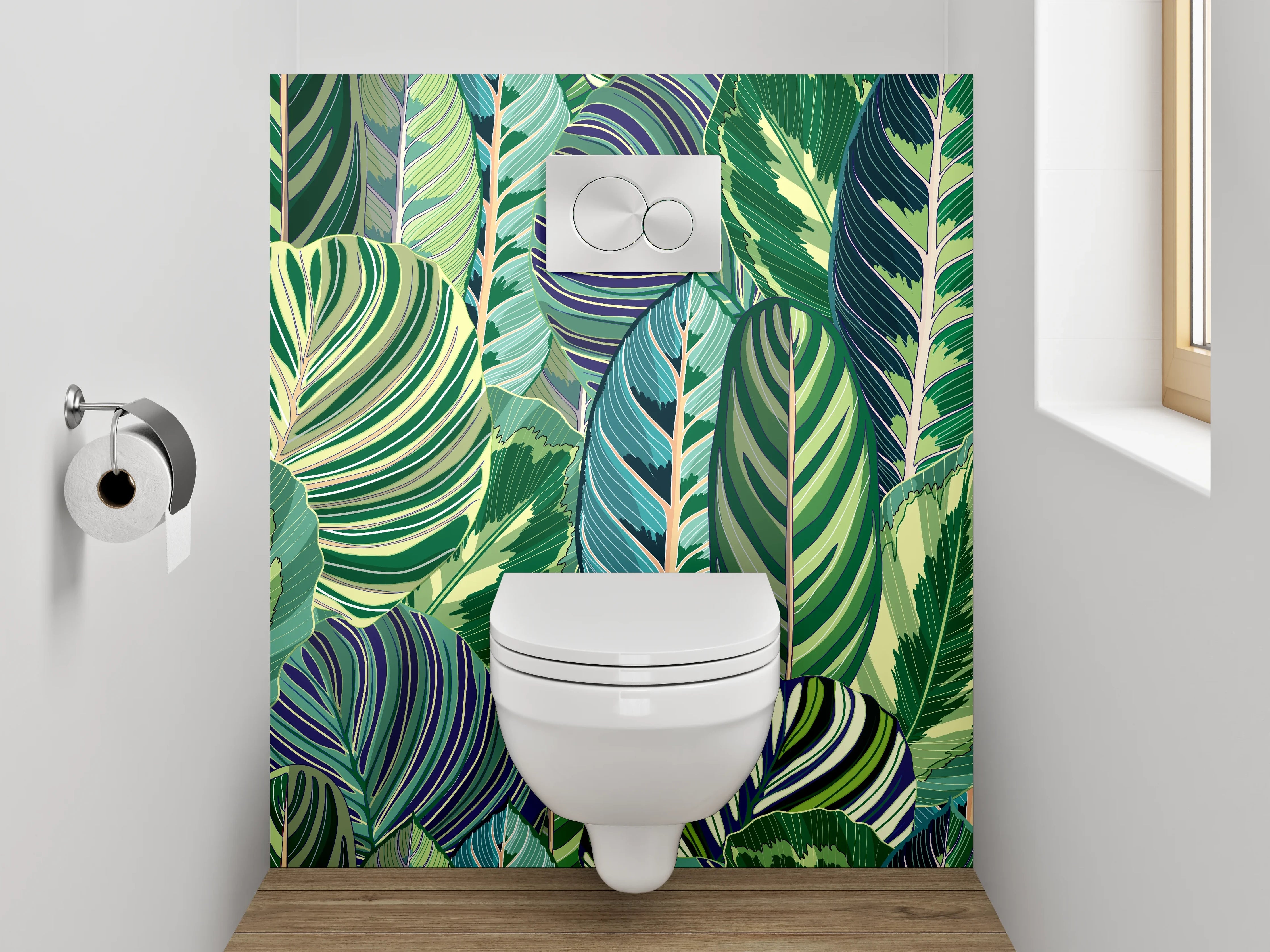 WC-Rückwand - Exotische Blätter Mustergrün