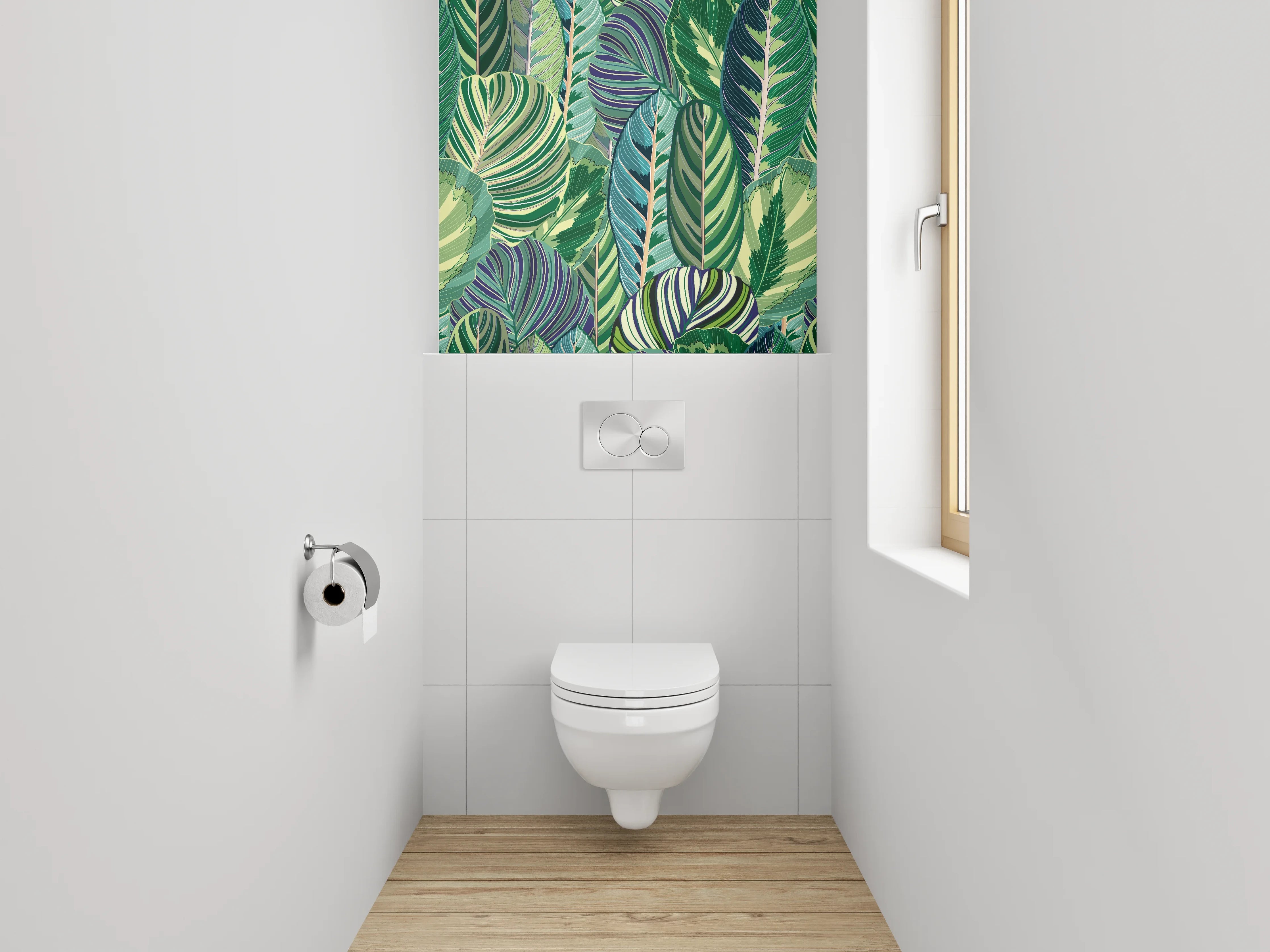 WC-Rückwand - Exotische Blätter Mustergrün