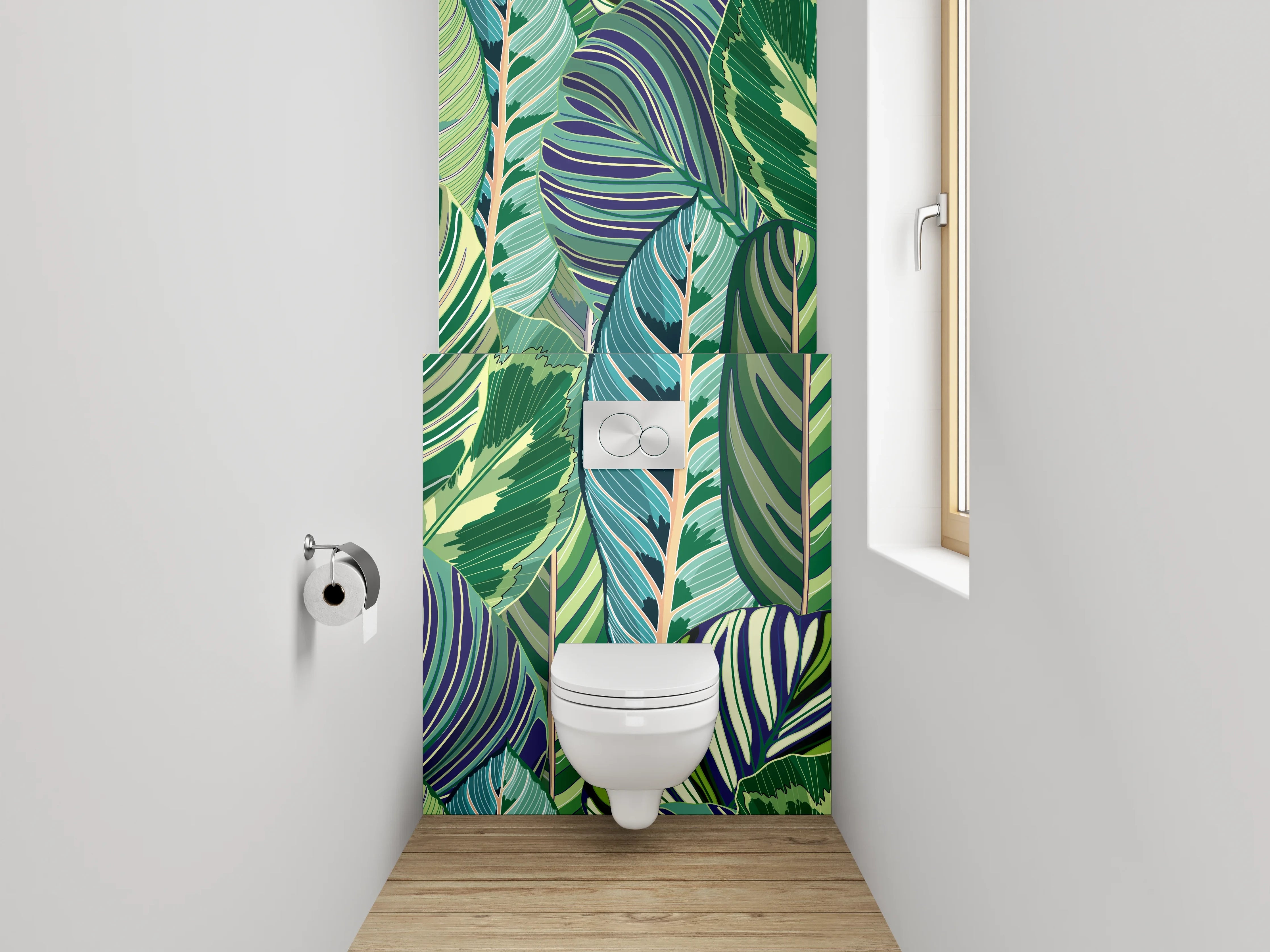 WC-Rückwand - Exotische Blätter Mustergrün