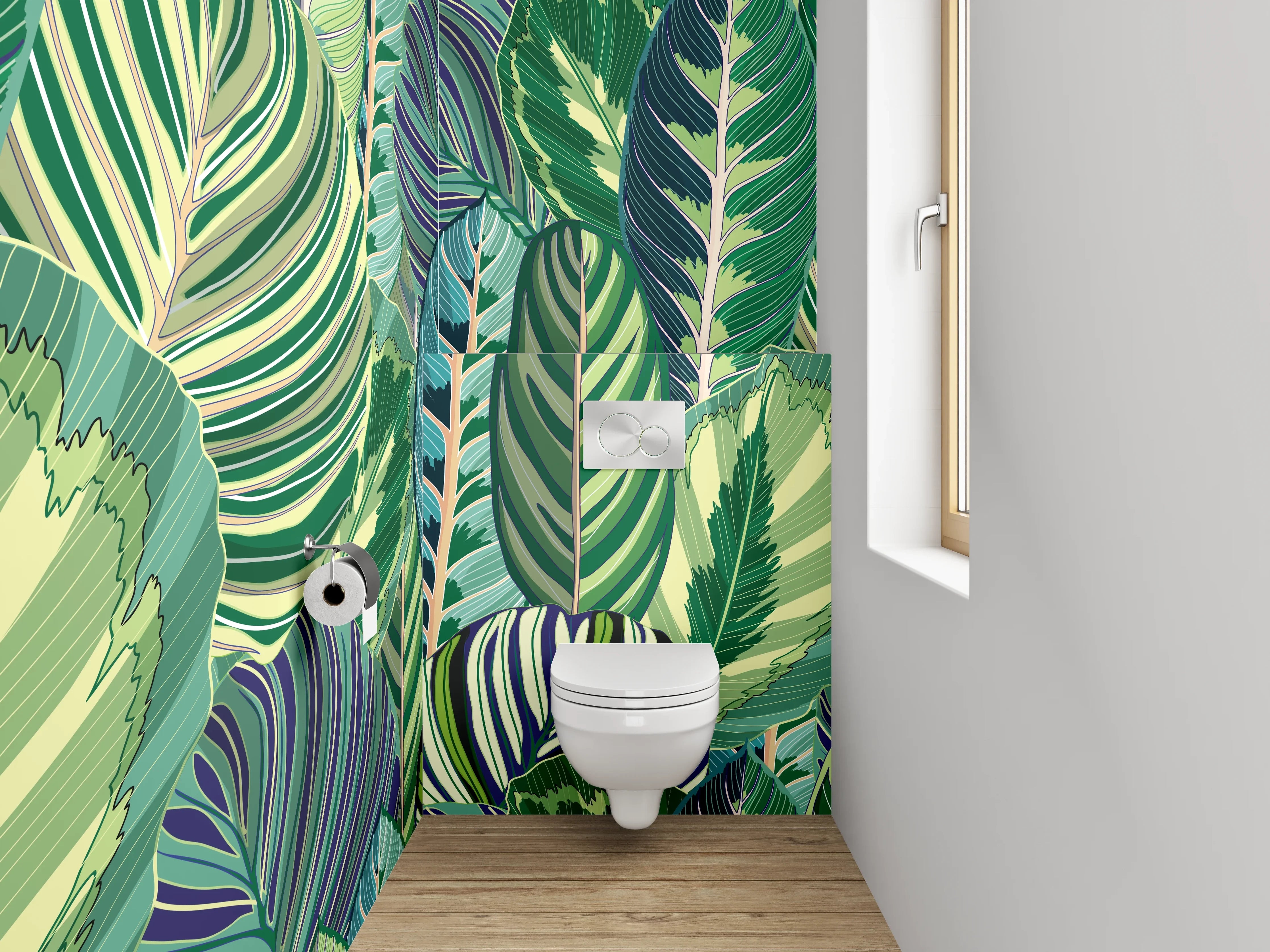 WC-Rückwand - Exotische Blätter Mustergrün