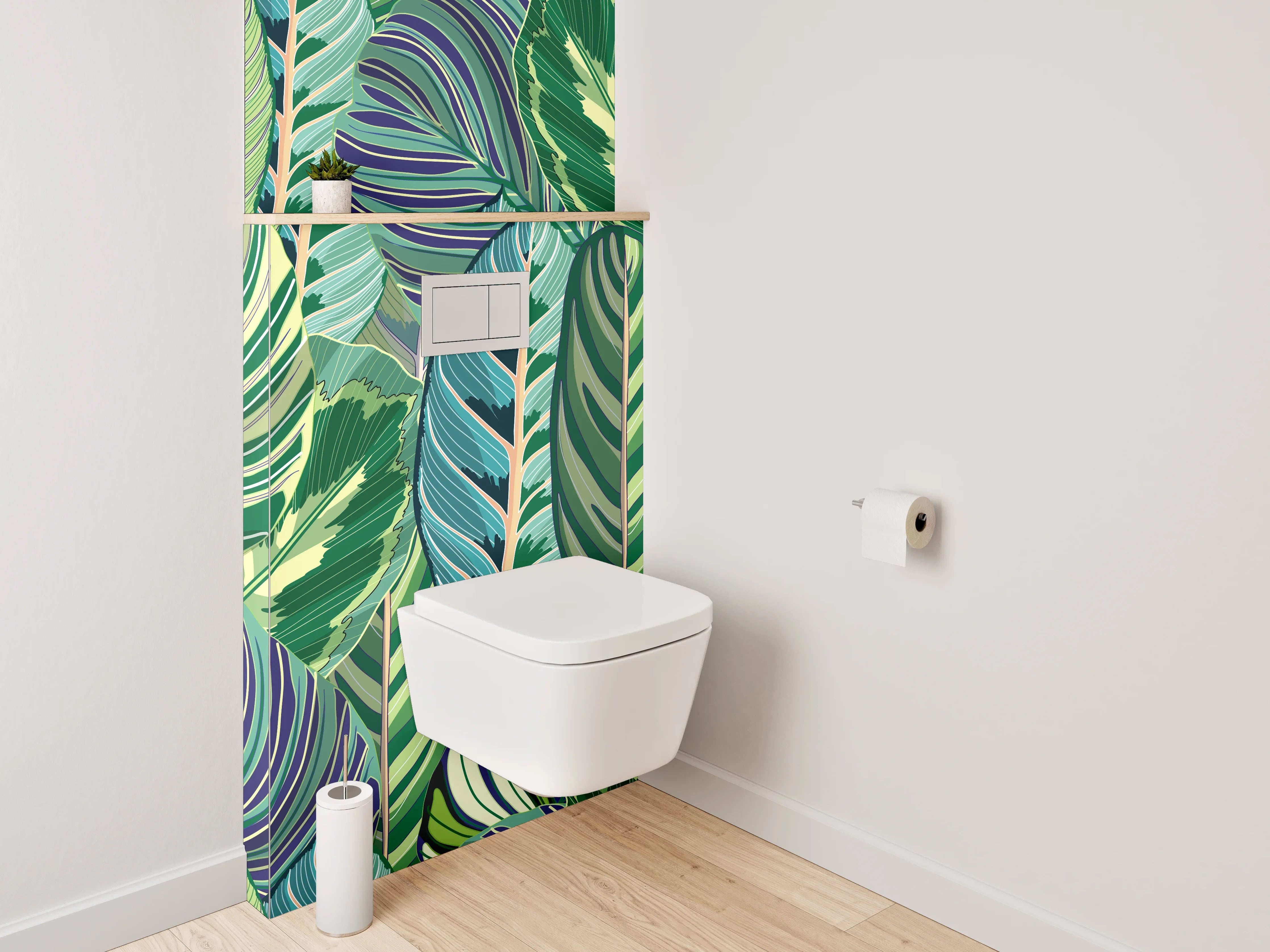 WC-Rückwand - Exotische Blätter Mustergrün