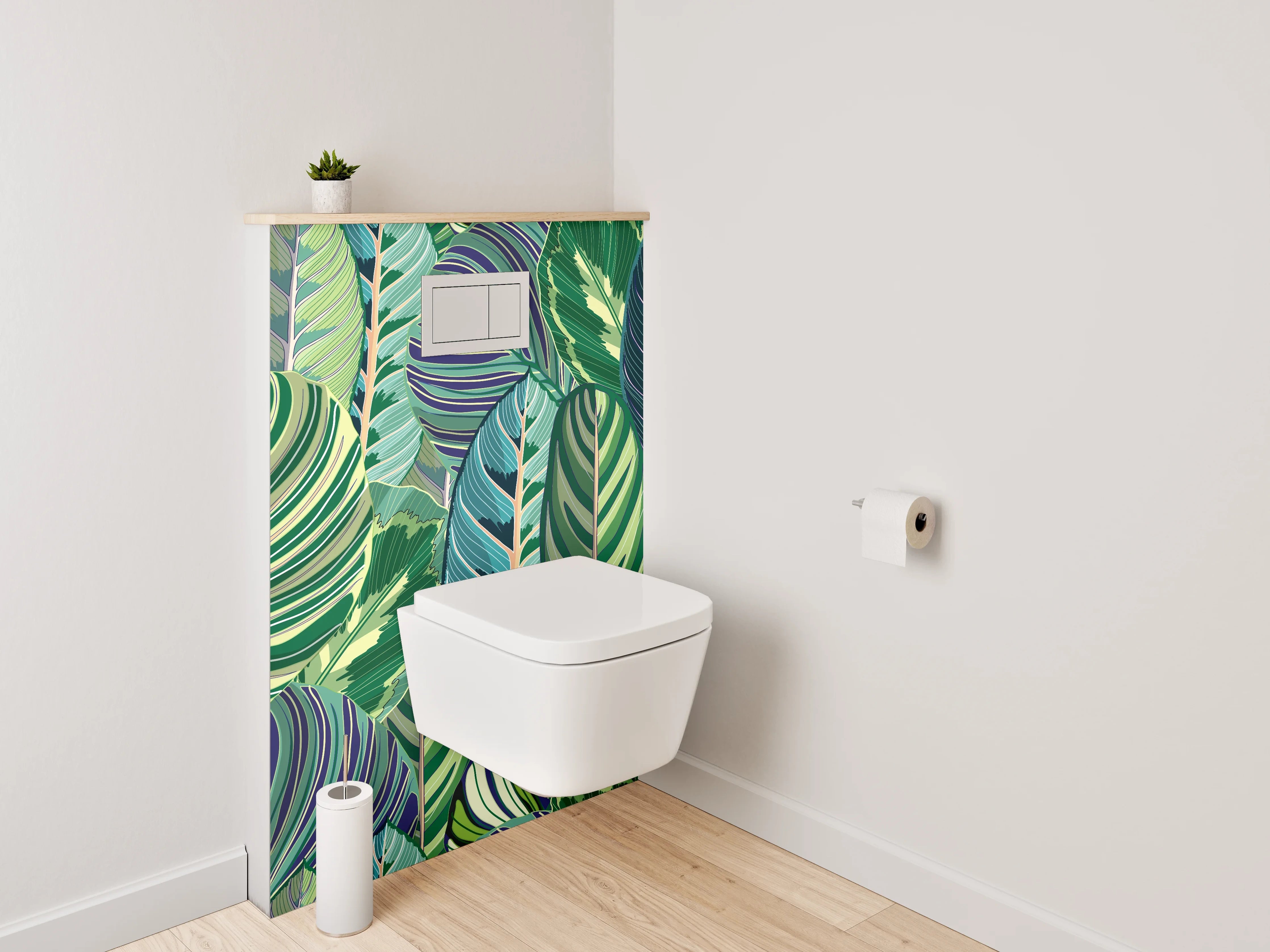 WC-Rückwand - Exotische Blätter Mustergrün