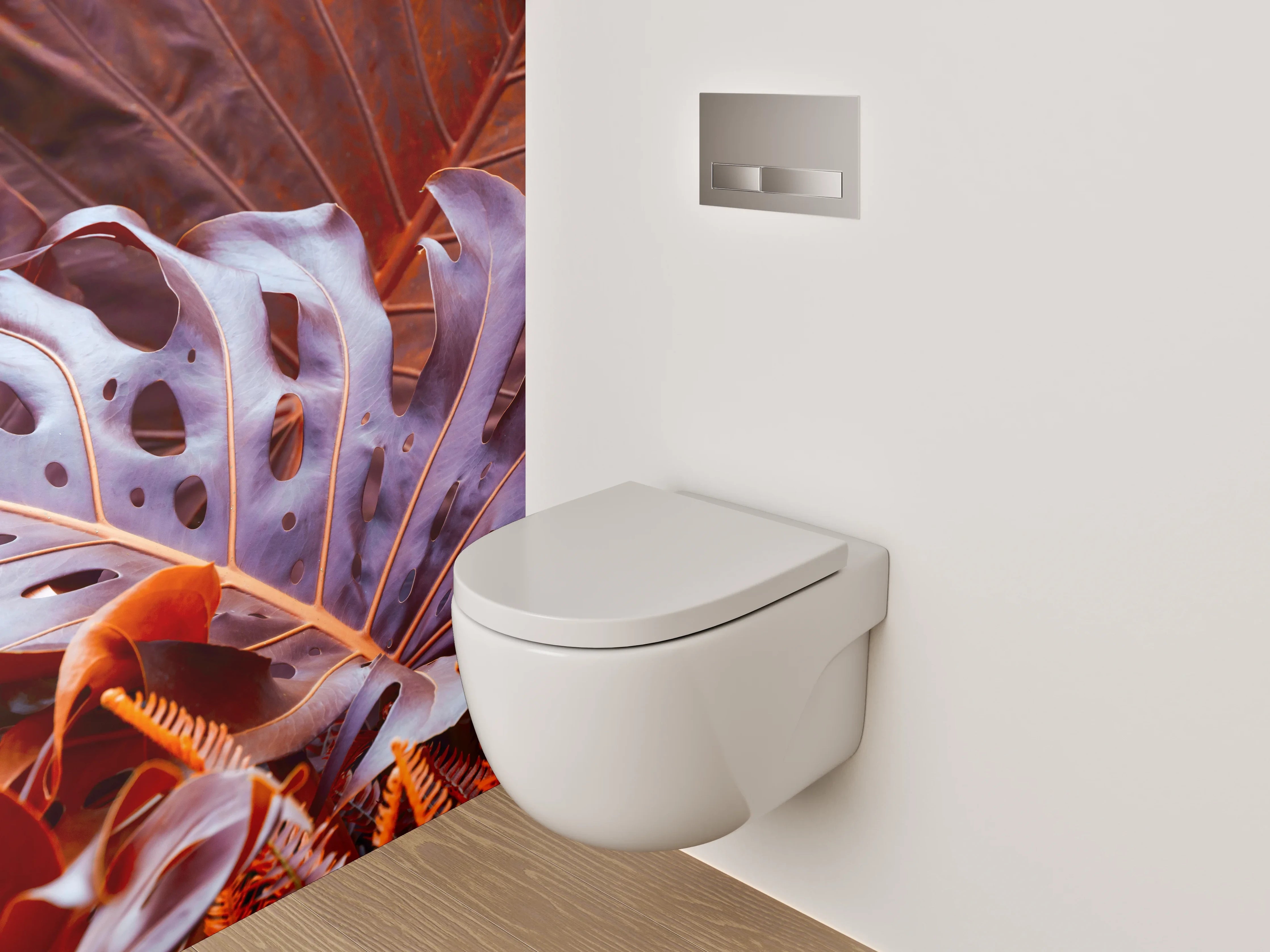 WC-Rückwand - Exotische Blätter in Rot-Orange