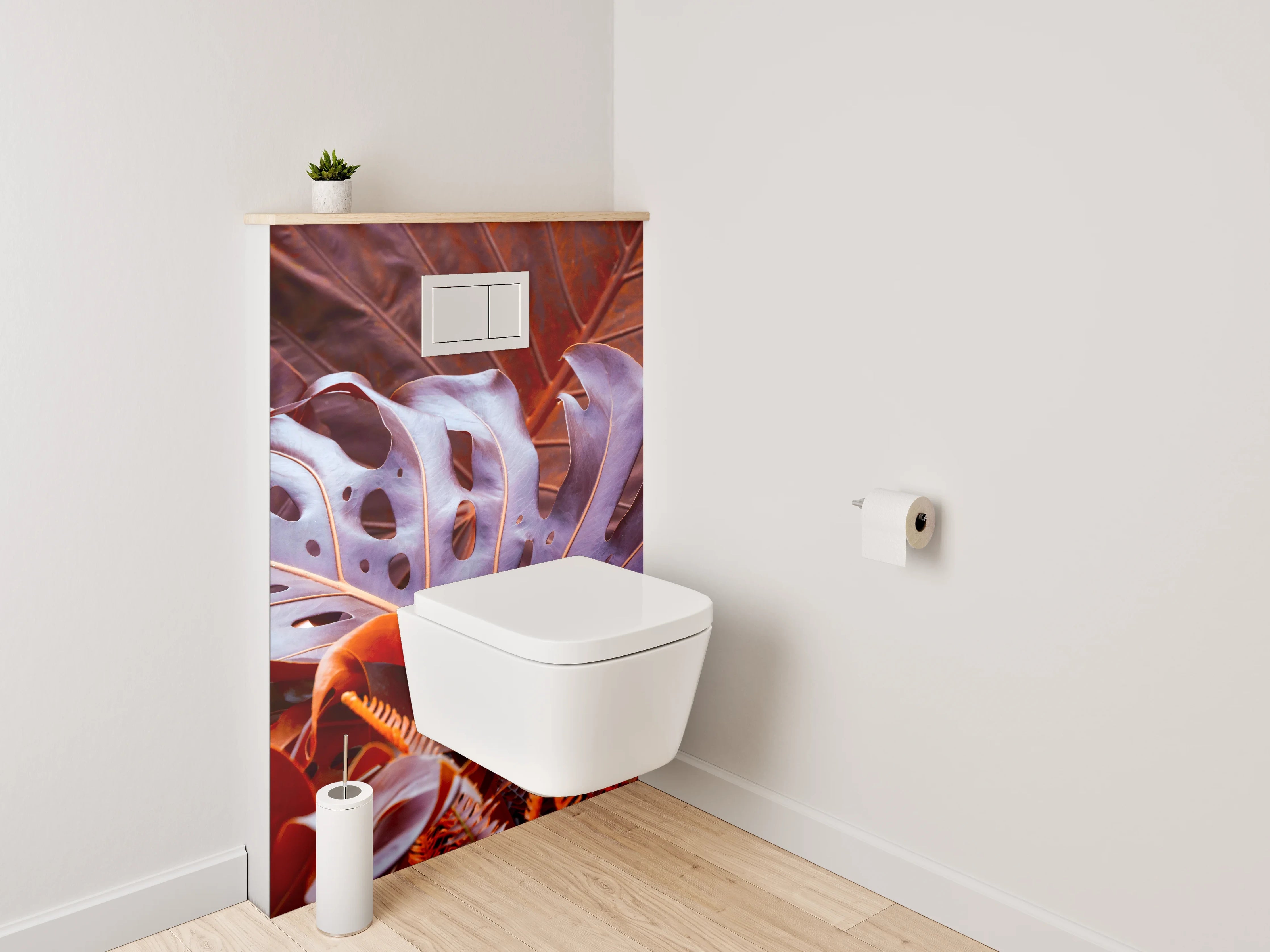 WC-Rückwand - Exotische Blätter in Rot-Orange