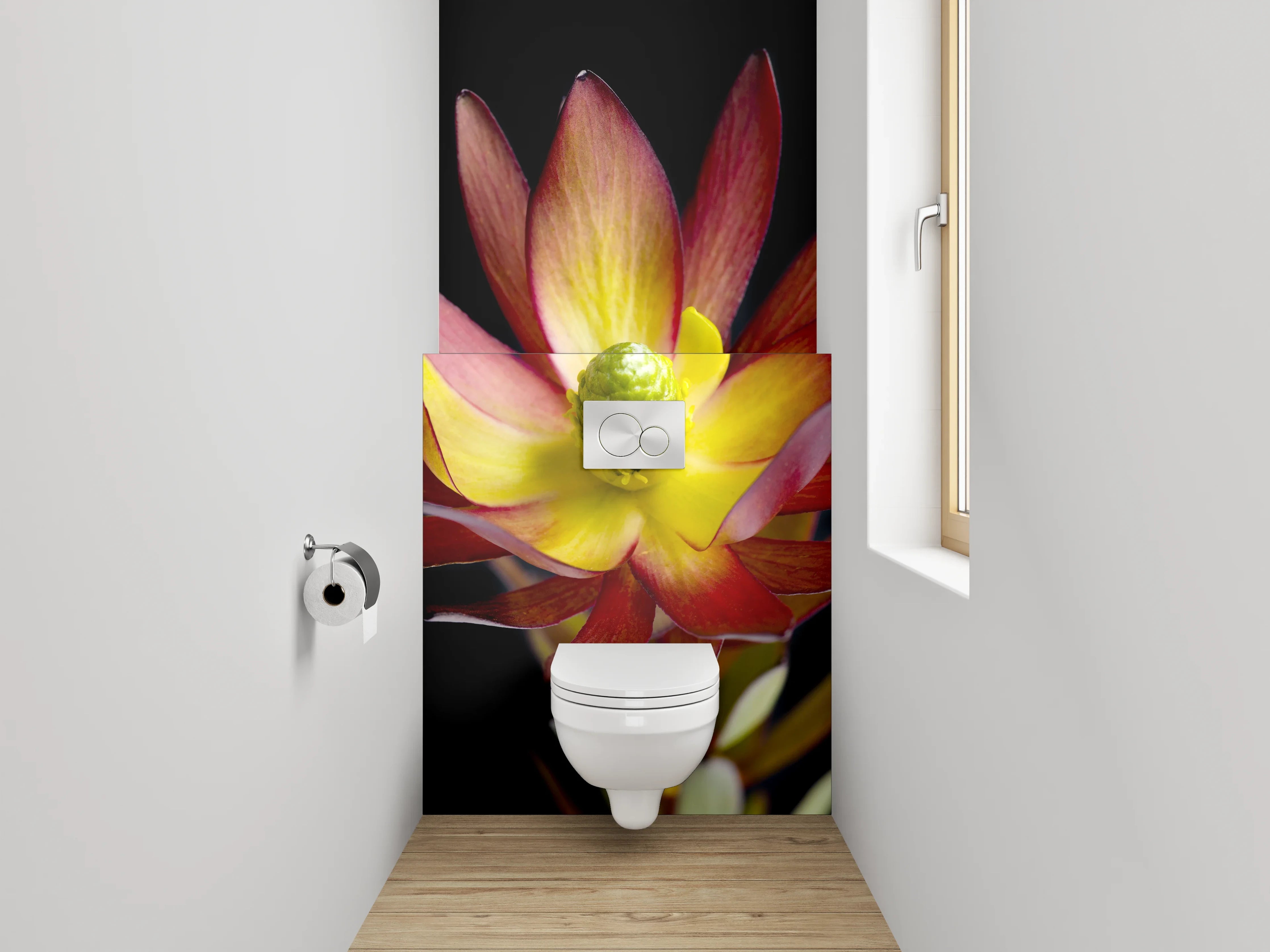 WC-Rückwand - Exotische Blüte auf schwarzem Hintergrund