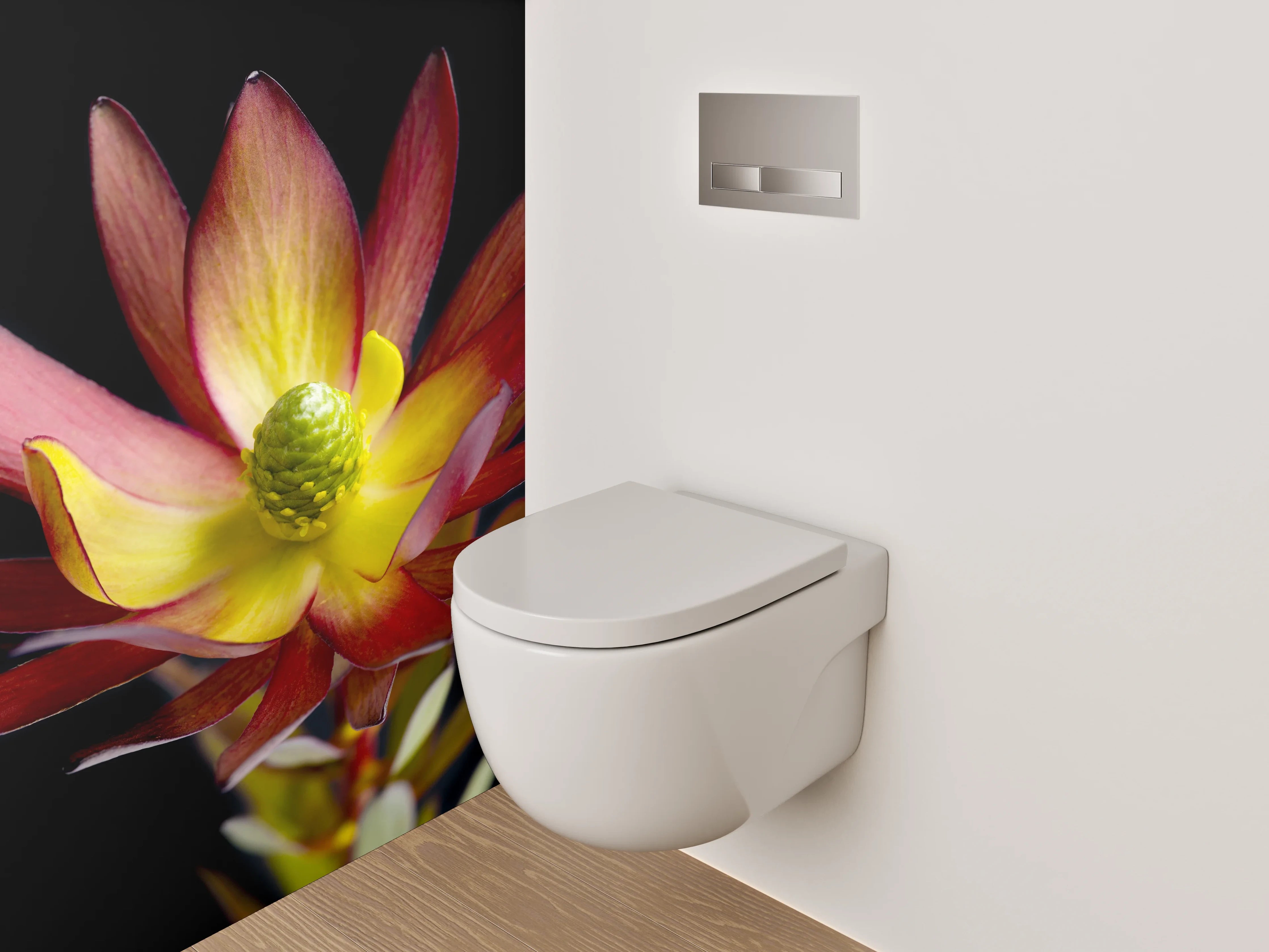 WC-Rückwand - Exotische Blüte auf schwarzem Hintergrund