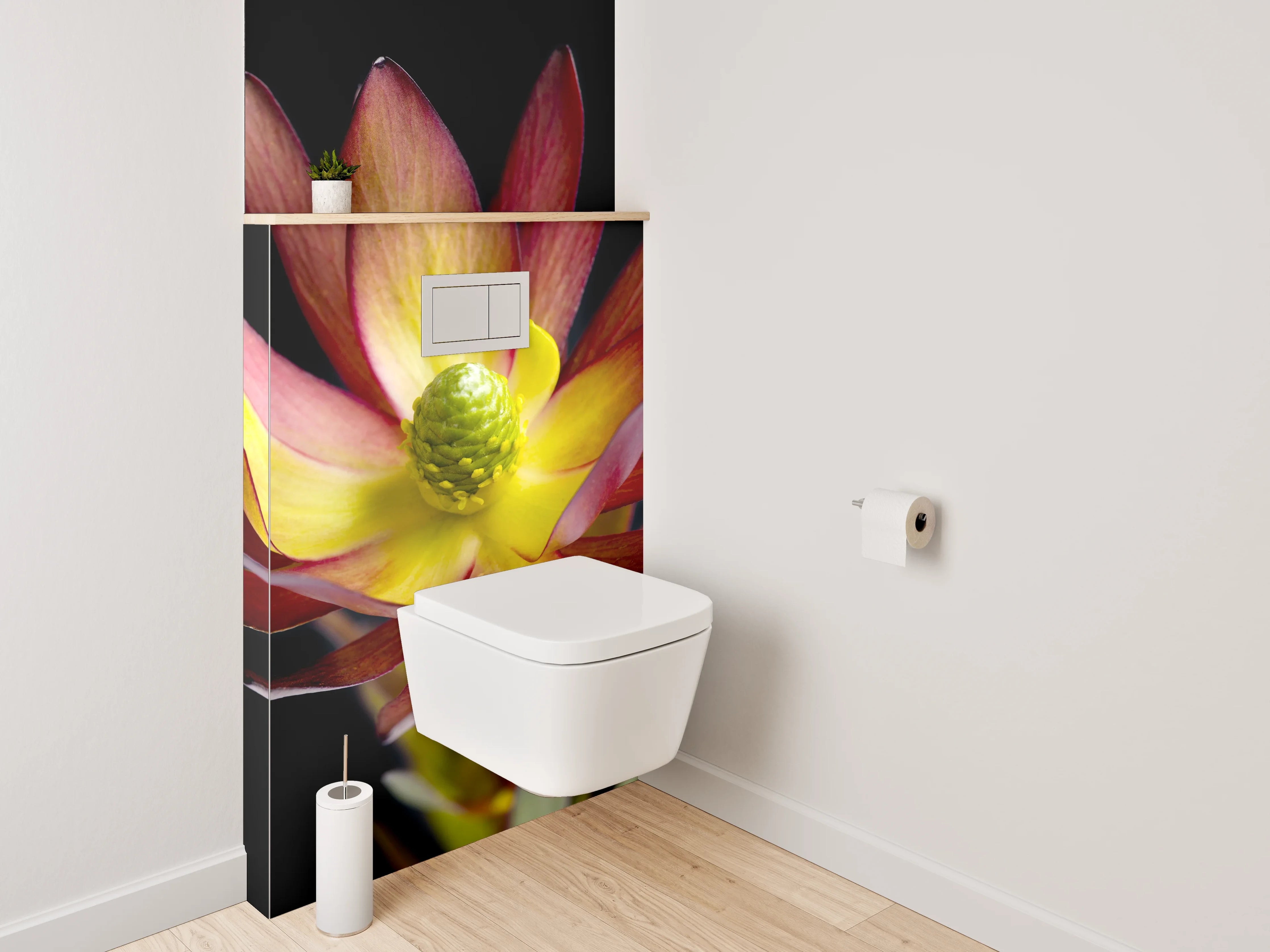WC-Rückwand - Exotische Blüte auf schwarzem Hintergrund