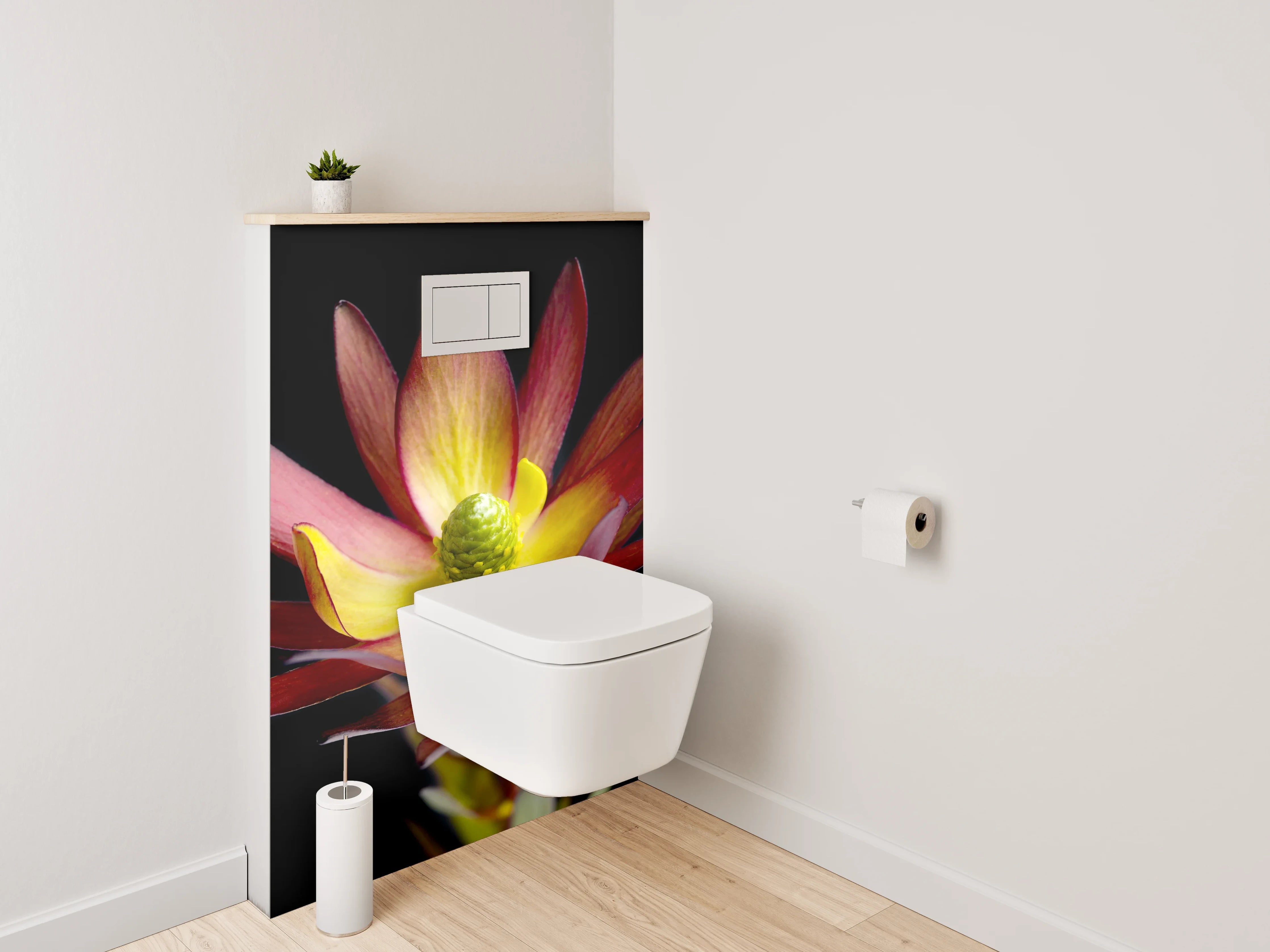 WC-Rückwand - Exotische Blüte auf schwarzem Hintergrund