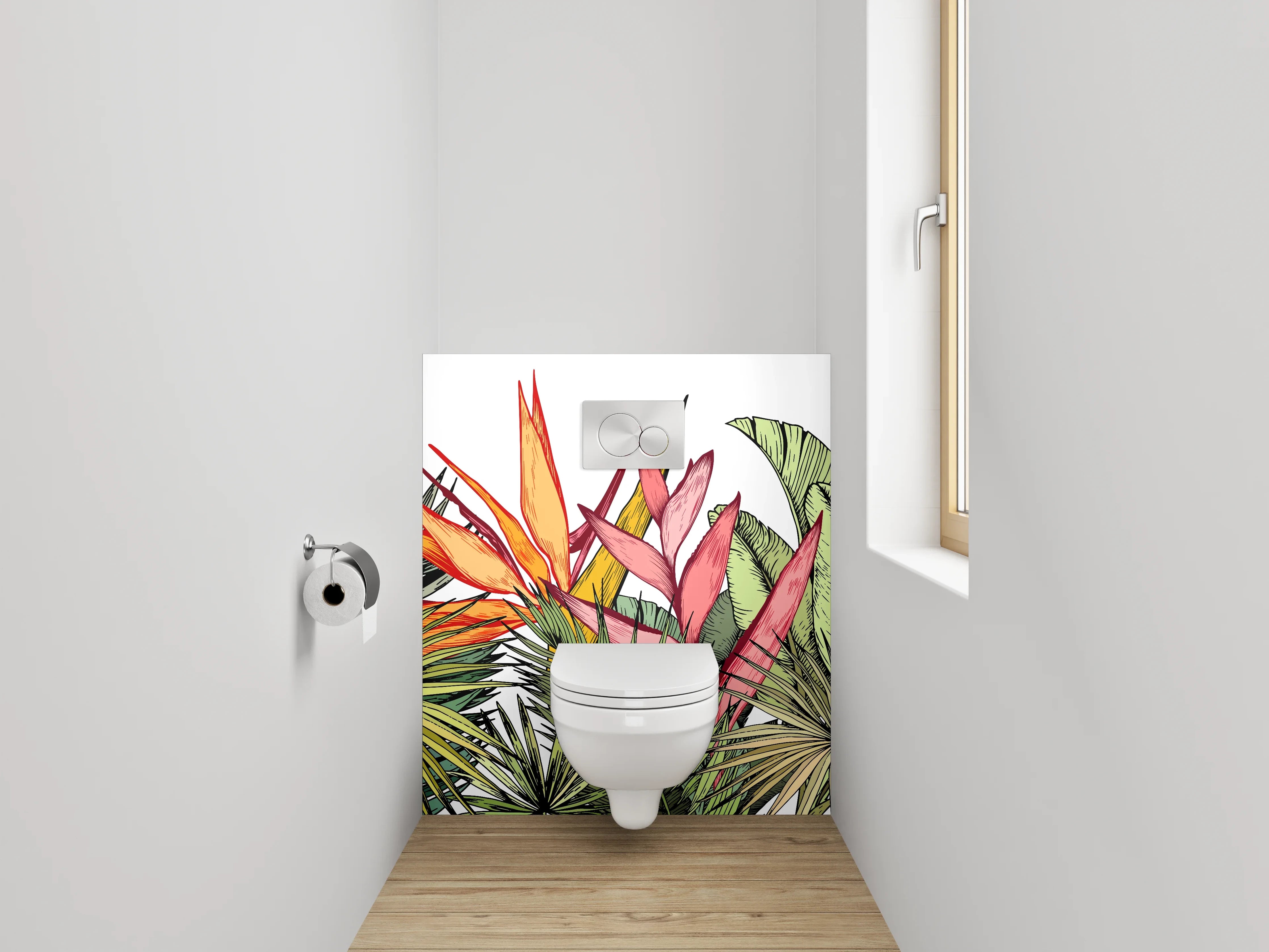 WC-Rückwand - Exotische Blumen Aquarell Dschungel Illustration