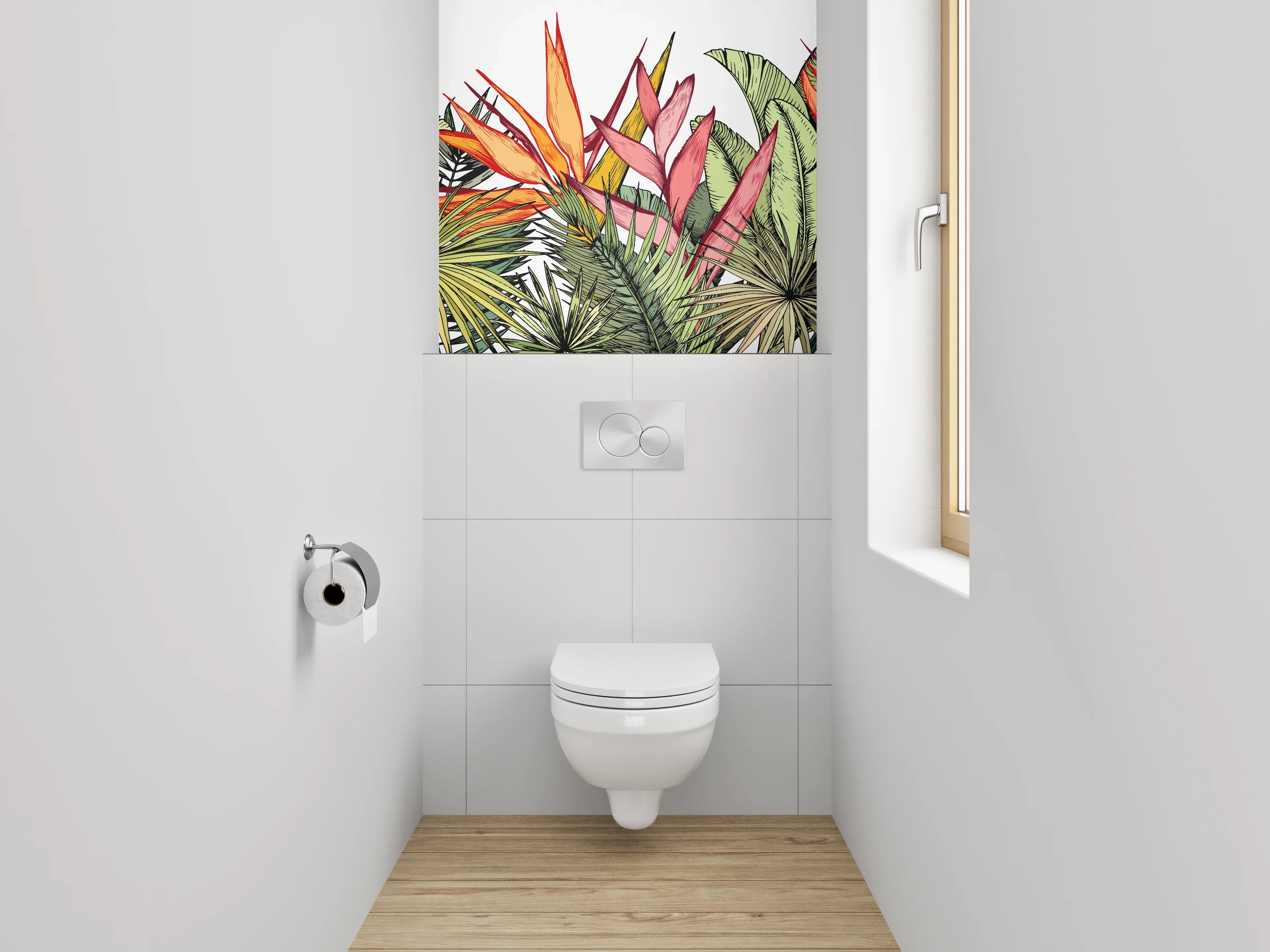 WC-Rückwand - Exotische Blumen Aquarell Dschungel Illustration