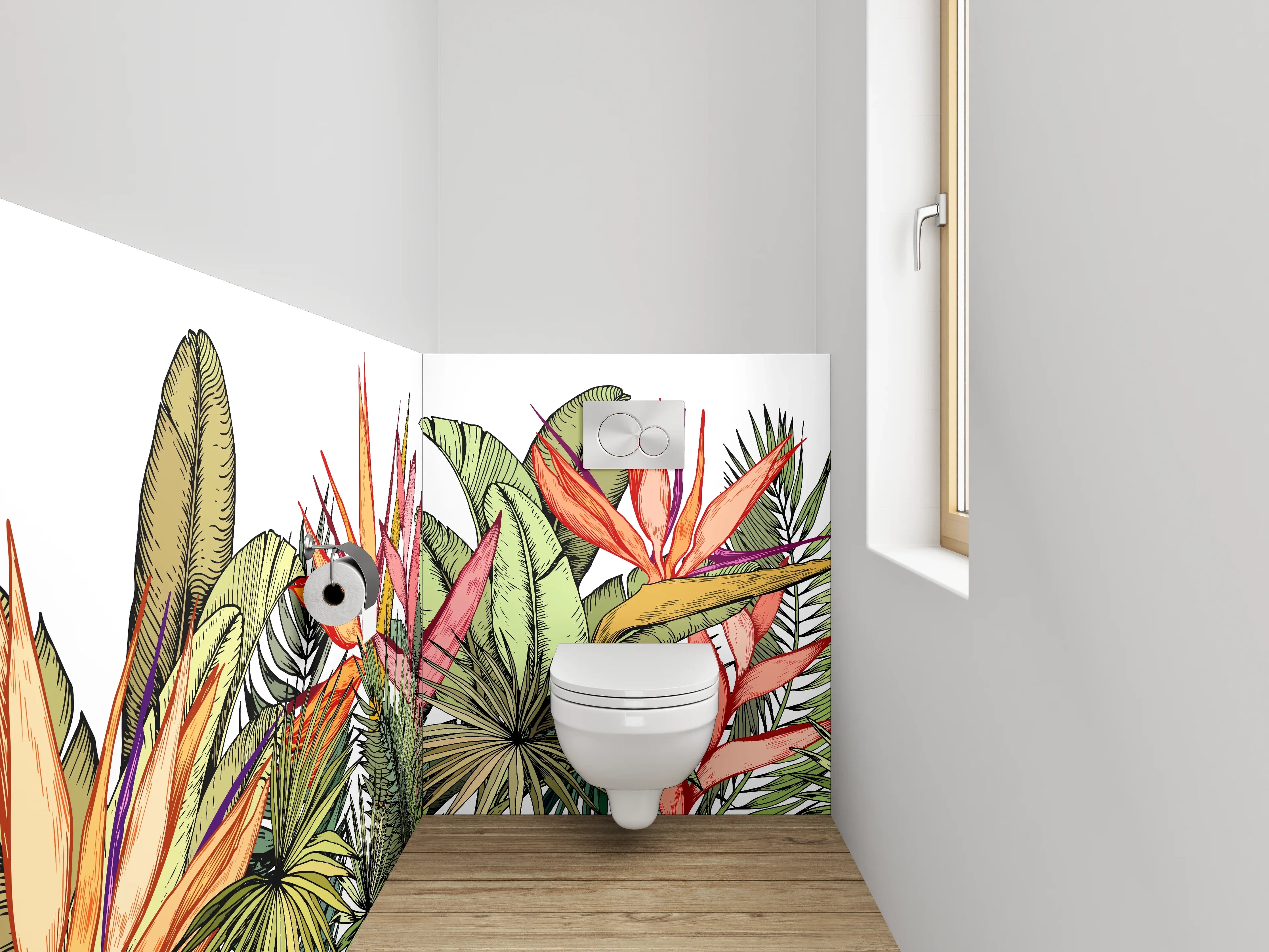 WC-Rückwand - Exotische Blumen Aquarell Dschungel Illustration