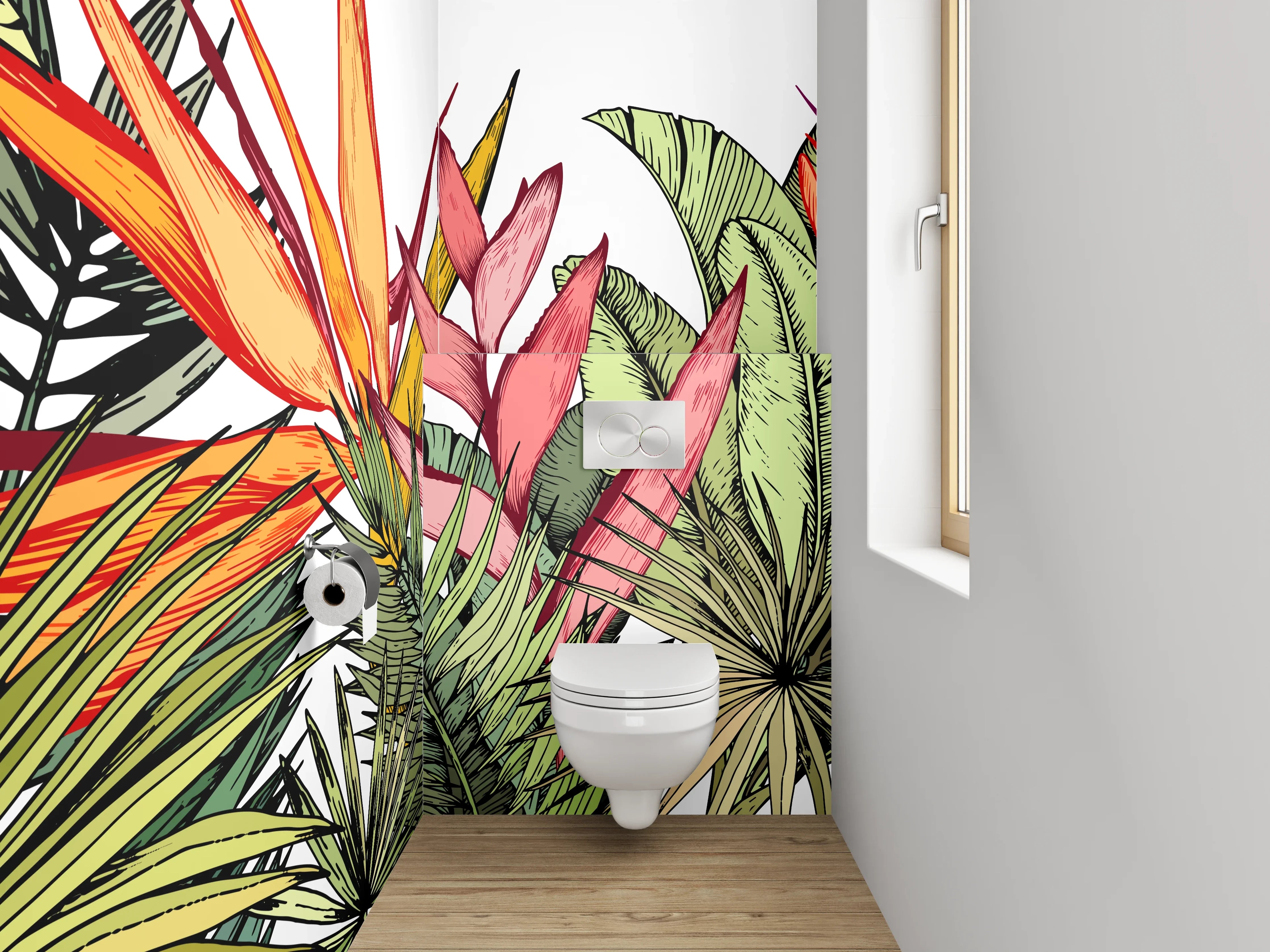 WC-Rückwand - Exotische Blumen Aquarell Dschungel Illustration