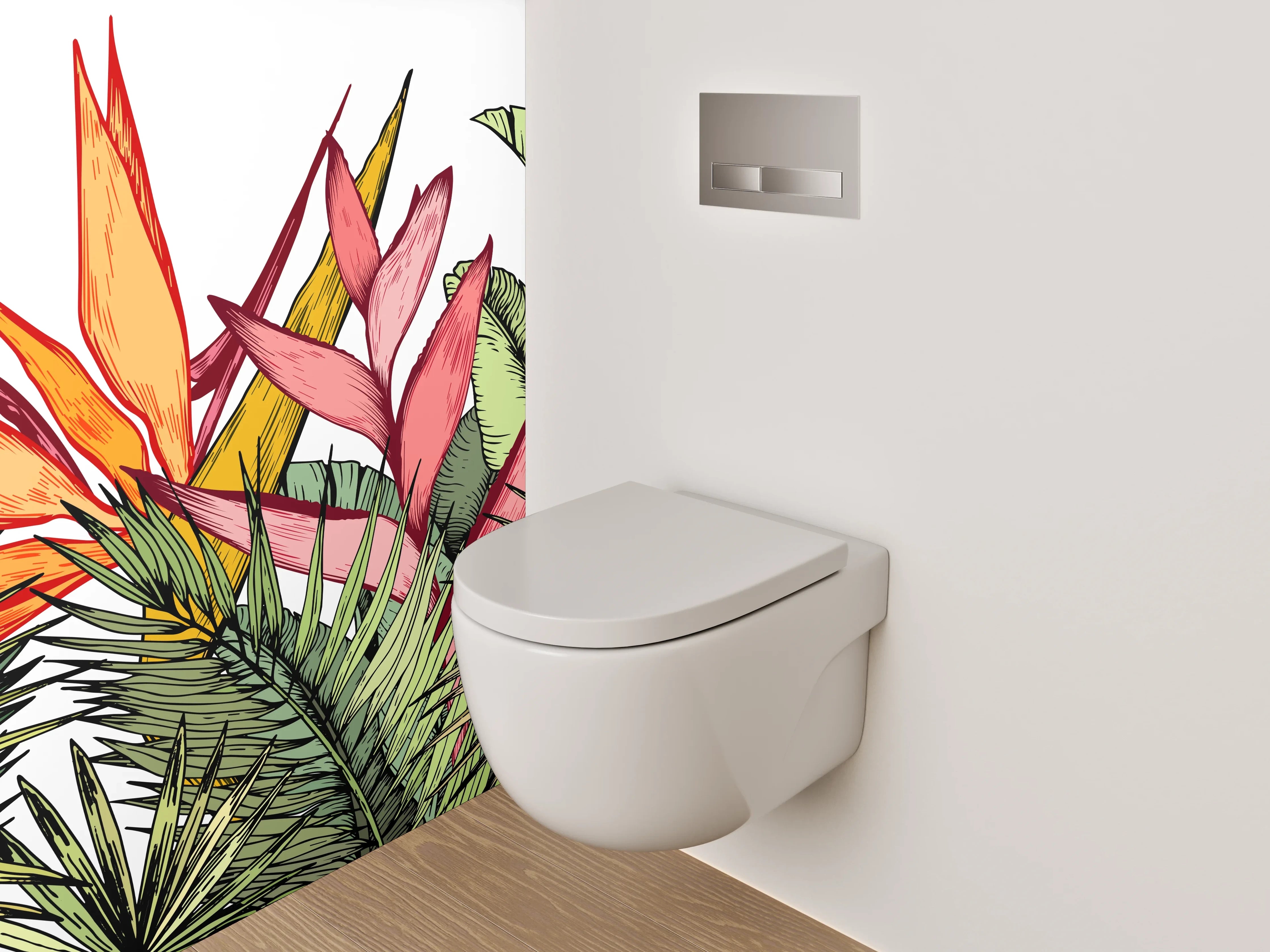 WC-Rückwand - Exotische Blumen Aquarell Dschungel Illustration