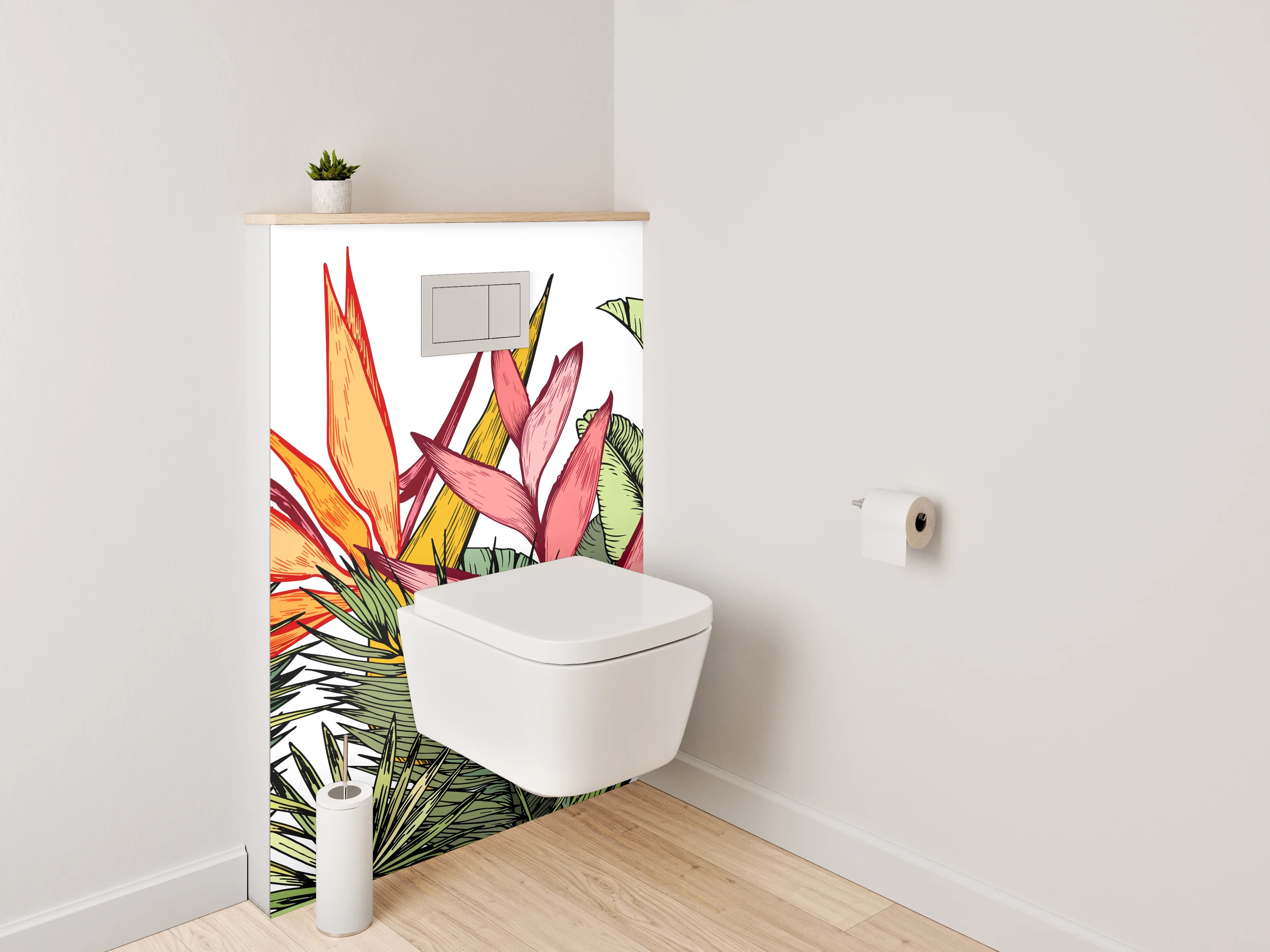 WC-Rückwand - Exotische Blumen Aquarell Dschungel Illustration