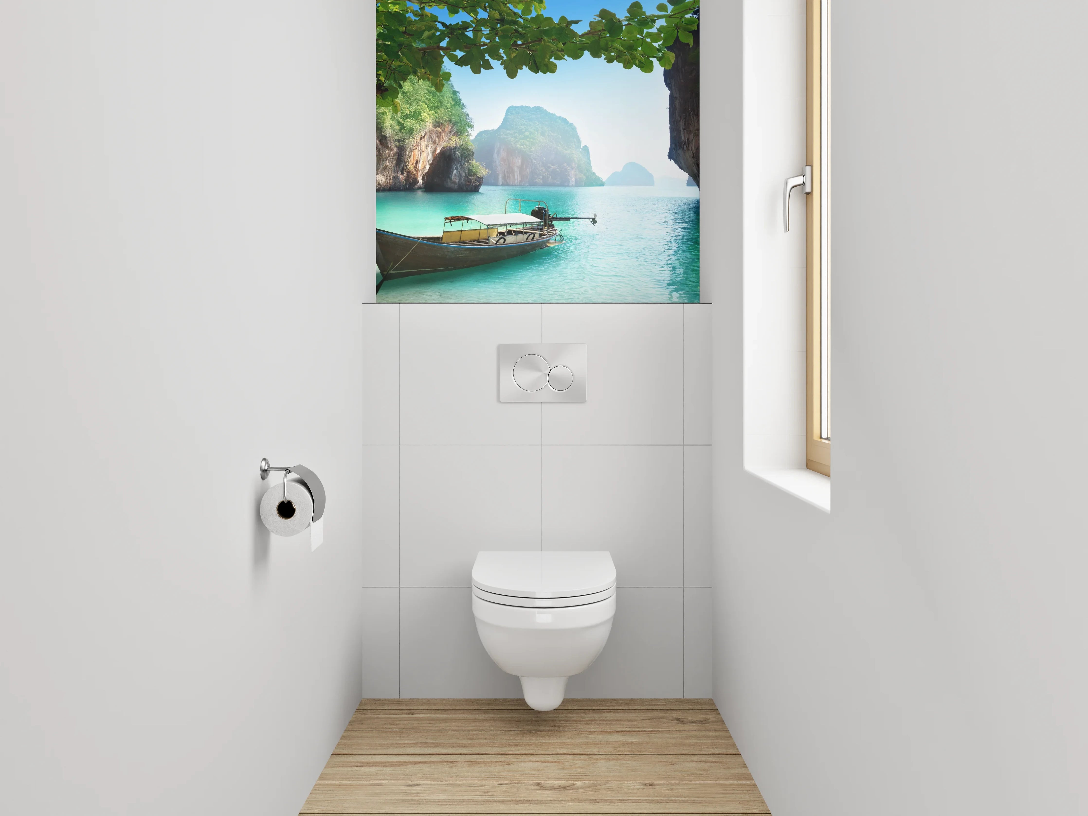 WC-Rückwand - Exotische Bucht mit traditionellem Boot