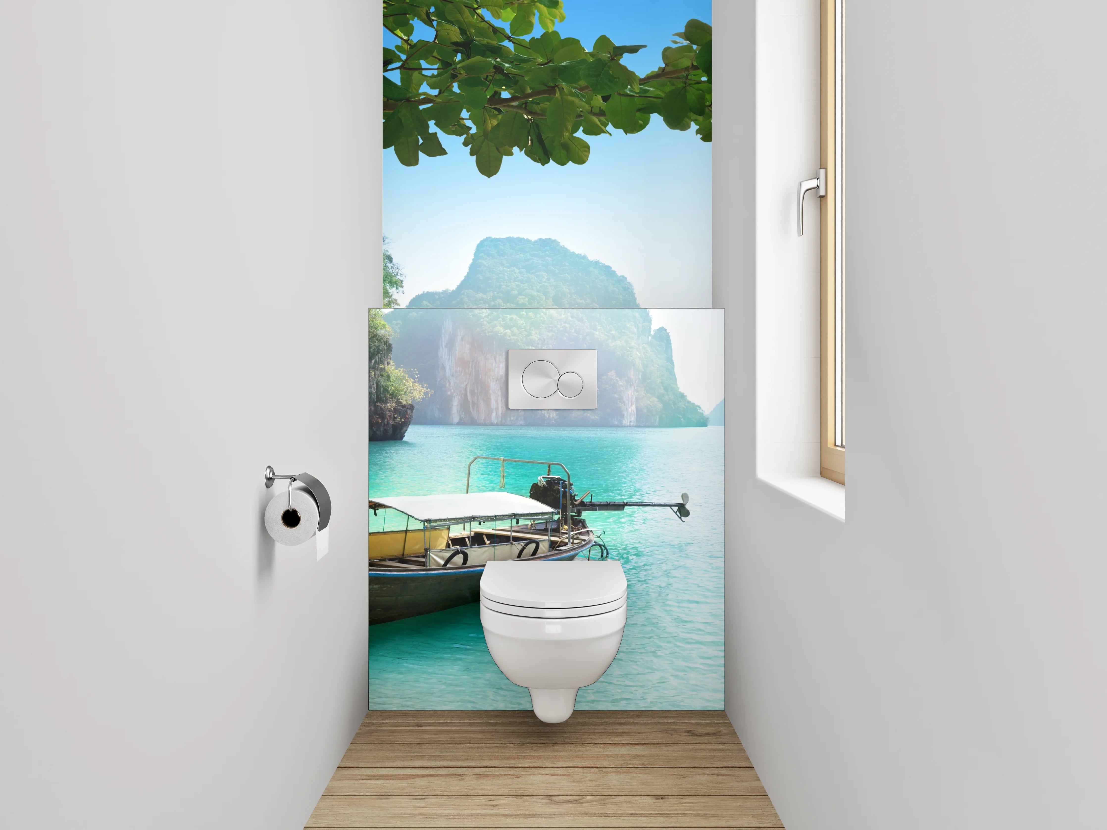WC-Rückwand - Exotische Bucht mit traditionellem Boot