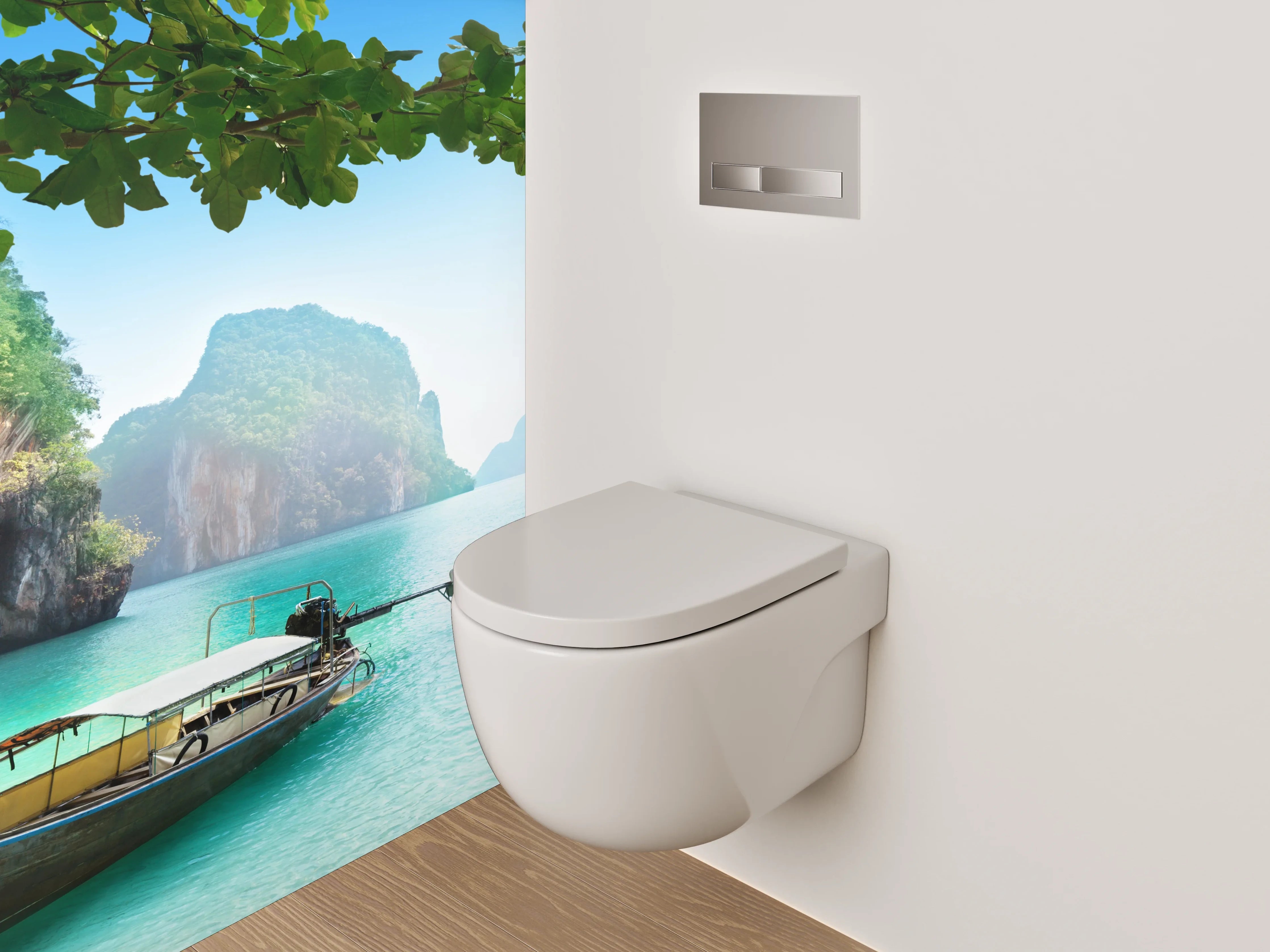 WC-Rückwand - Exotische Bucht mit traditionellem Boot