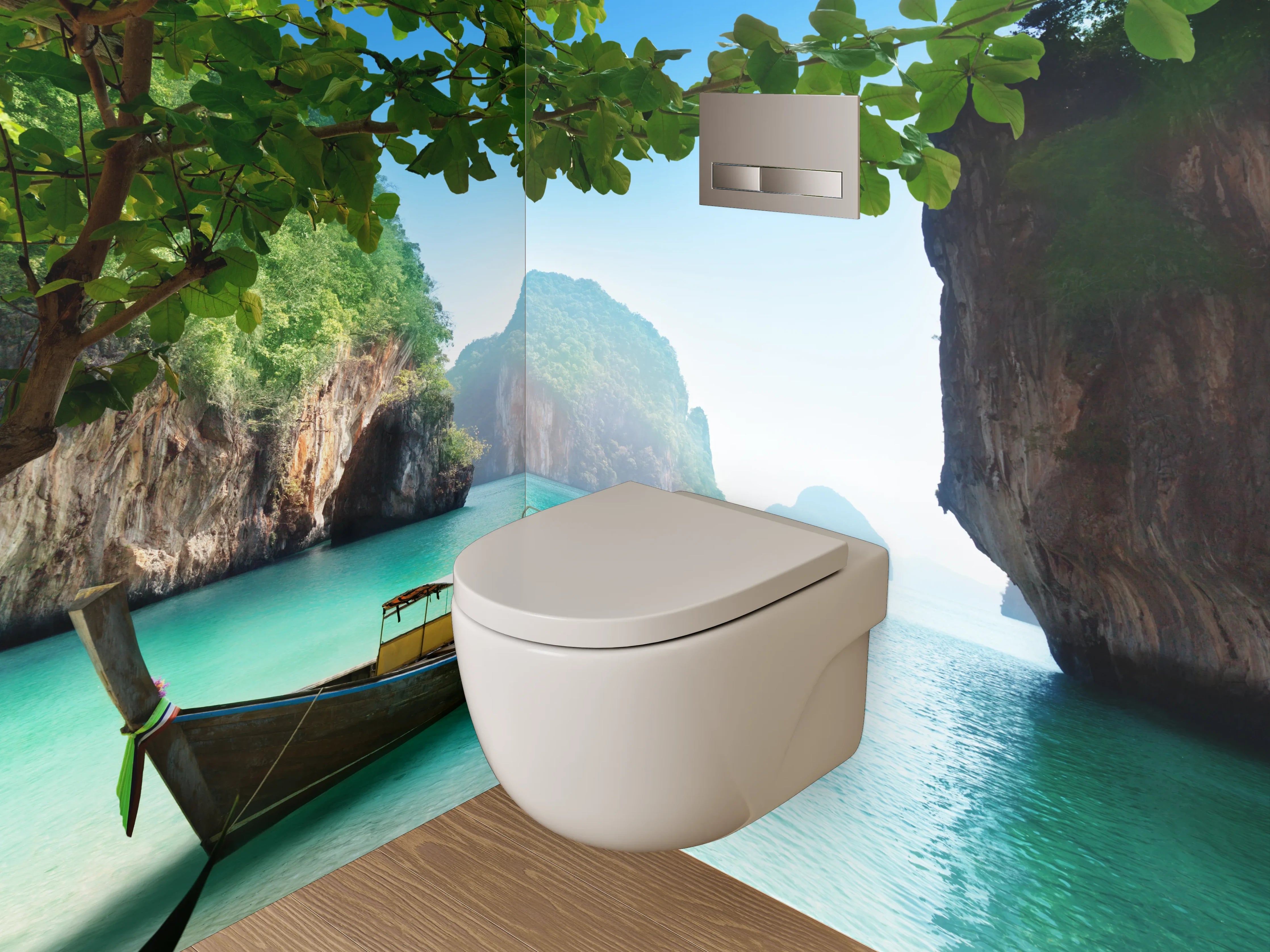 WC-Rückwand - Exotische Bucht mit traditionellem Boot