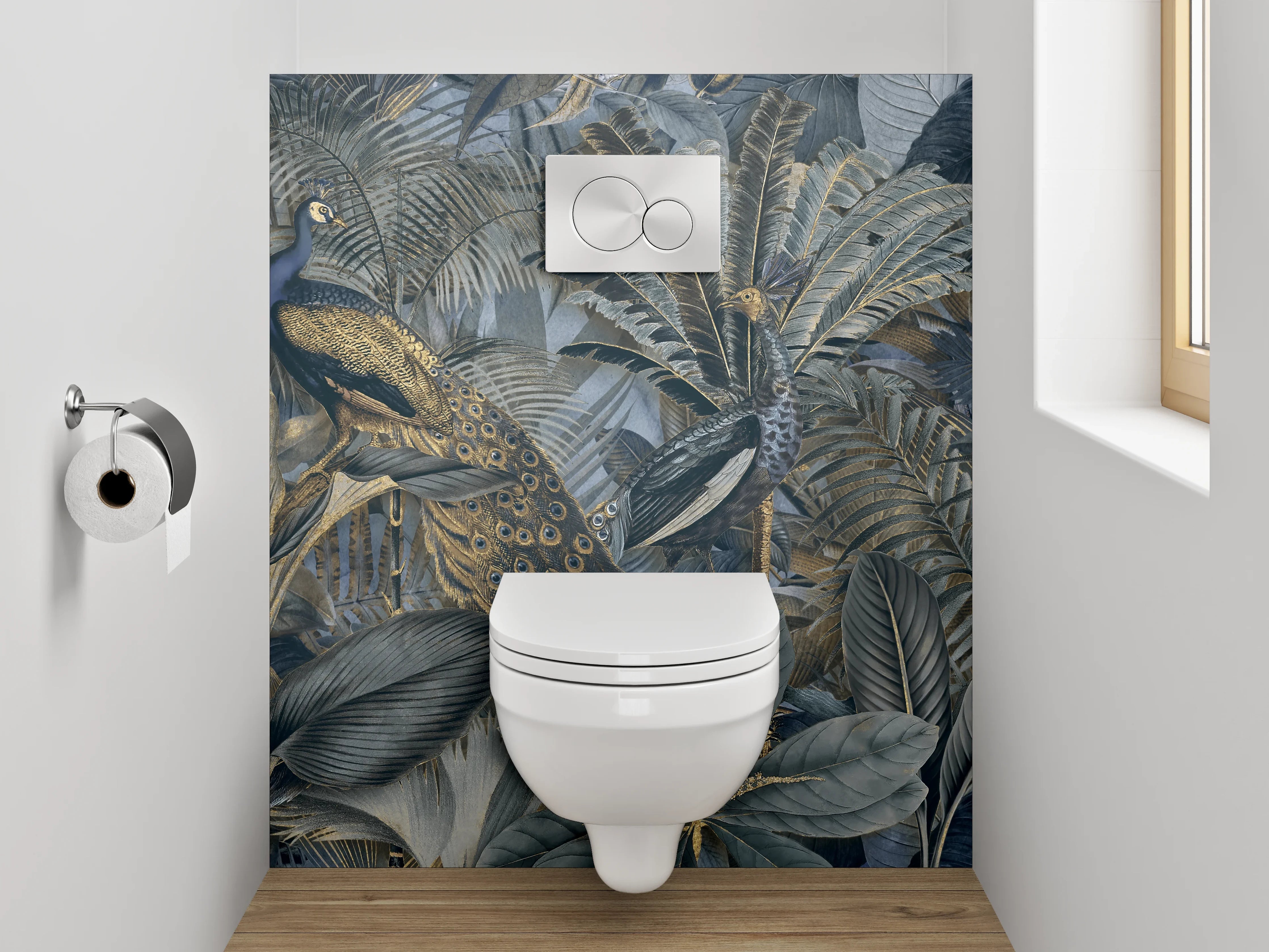WC-Rückwand - Exotische Dschungel-Pfauen Tapete