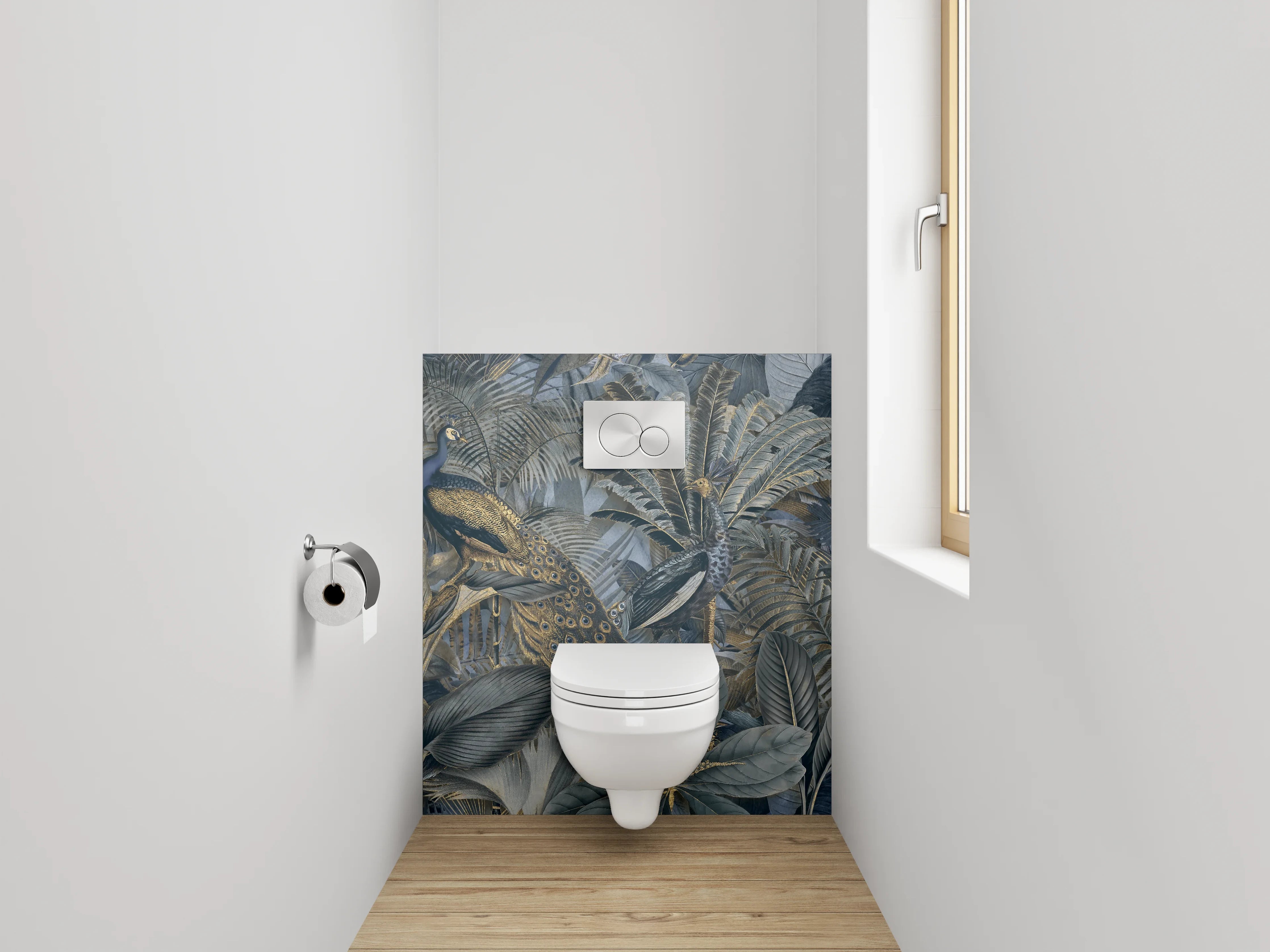 WC-Rückwand - Exotische Dschungel-Pfauen Tapete