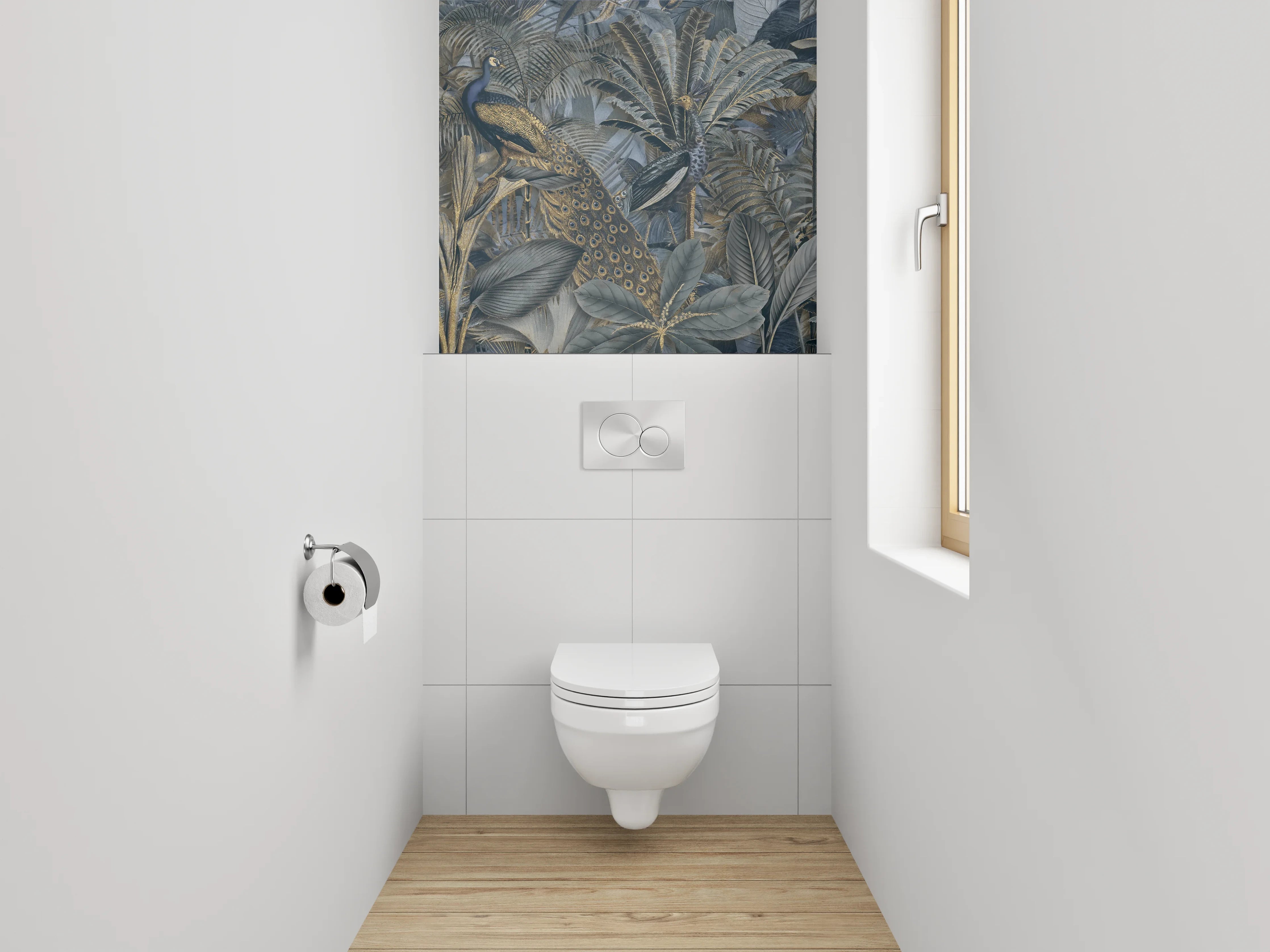 WC-Rückwand - Exotische Dschungel-Pfauen Tapete