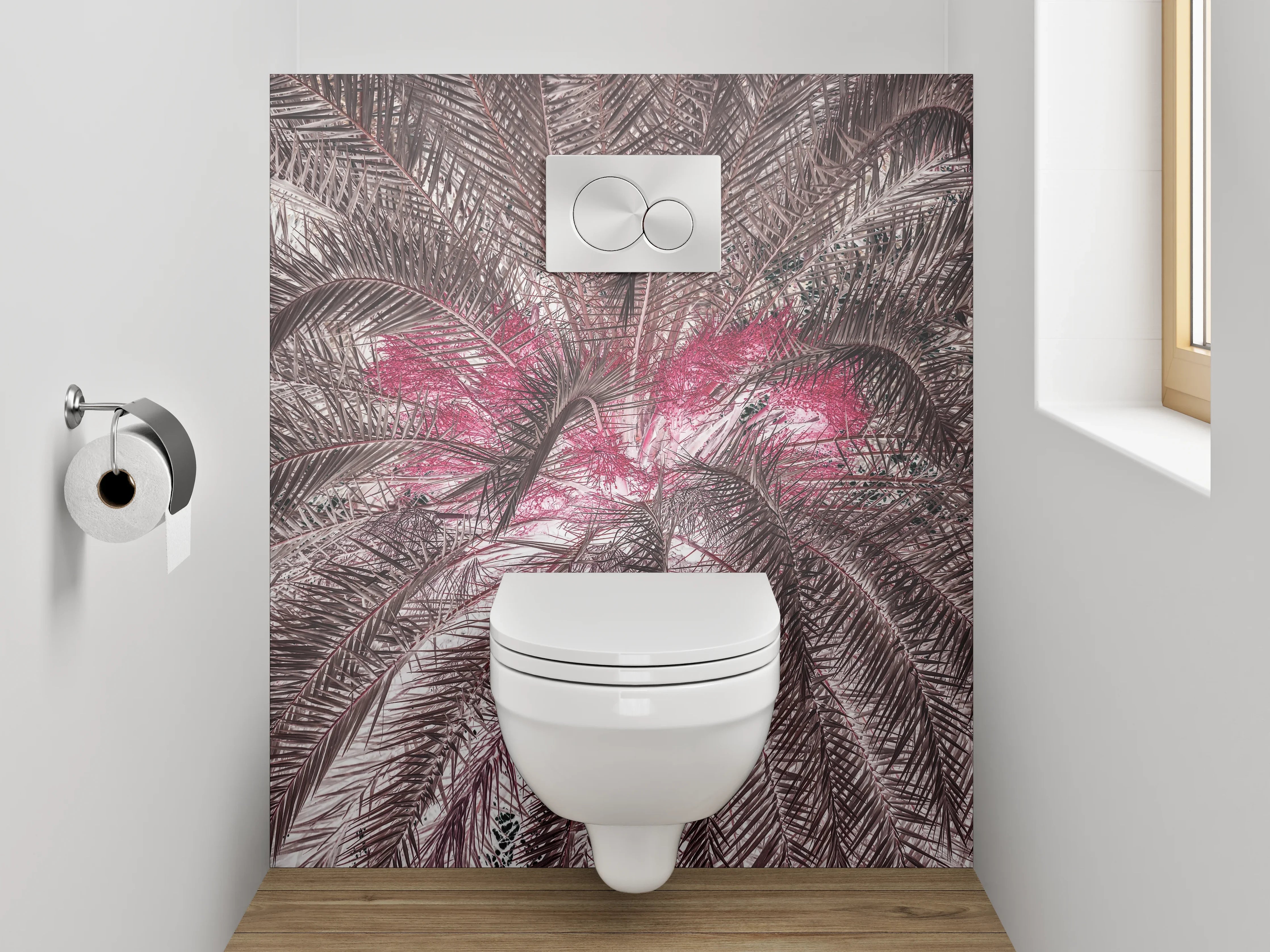 WC-Rückwand - Exotische Palmblätter Abstrakt Rosa