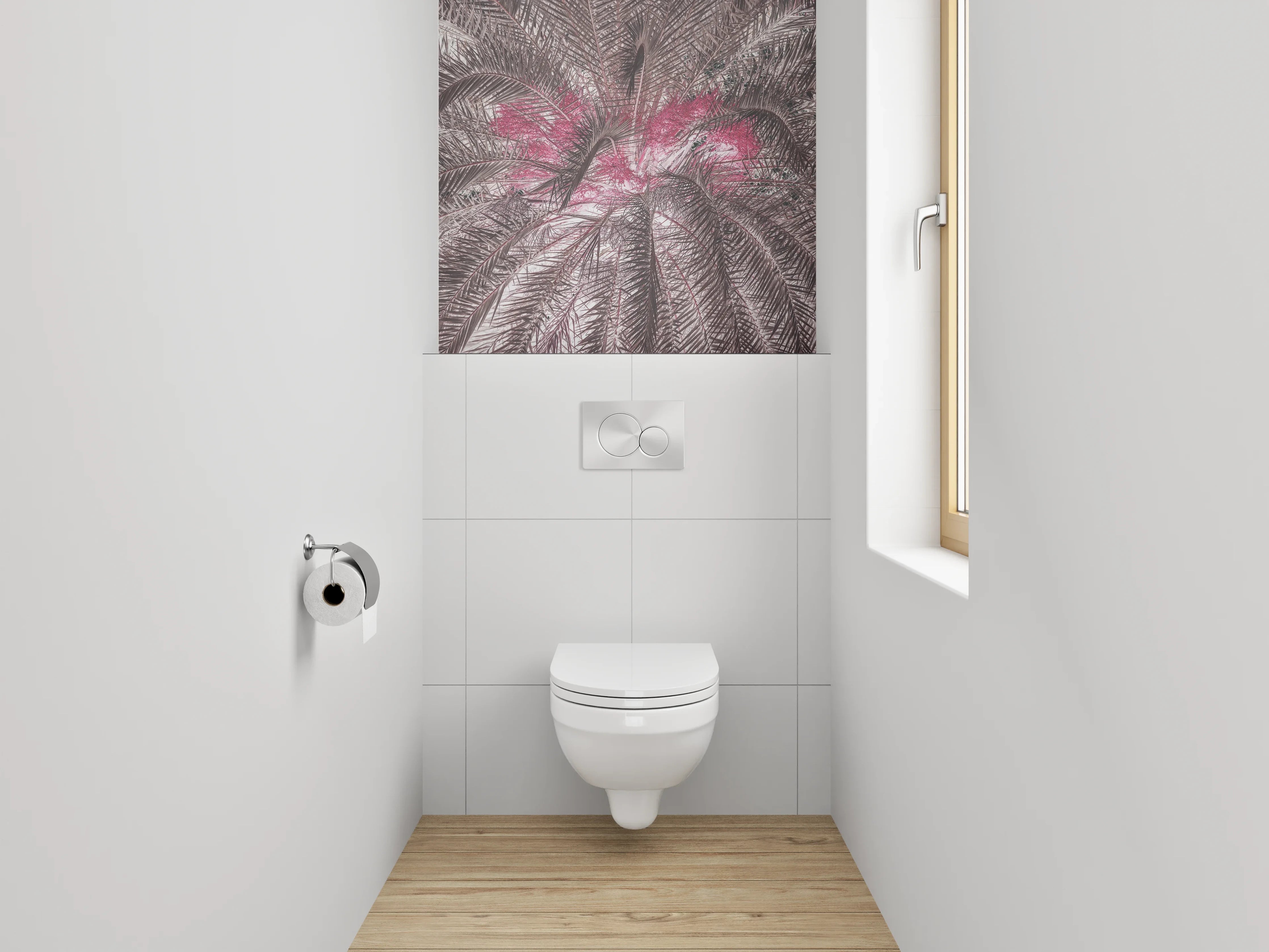 WC-Rückwand - Exotische Palmblätter Abstrakt Rosa