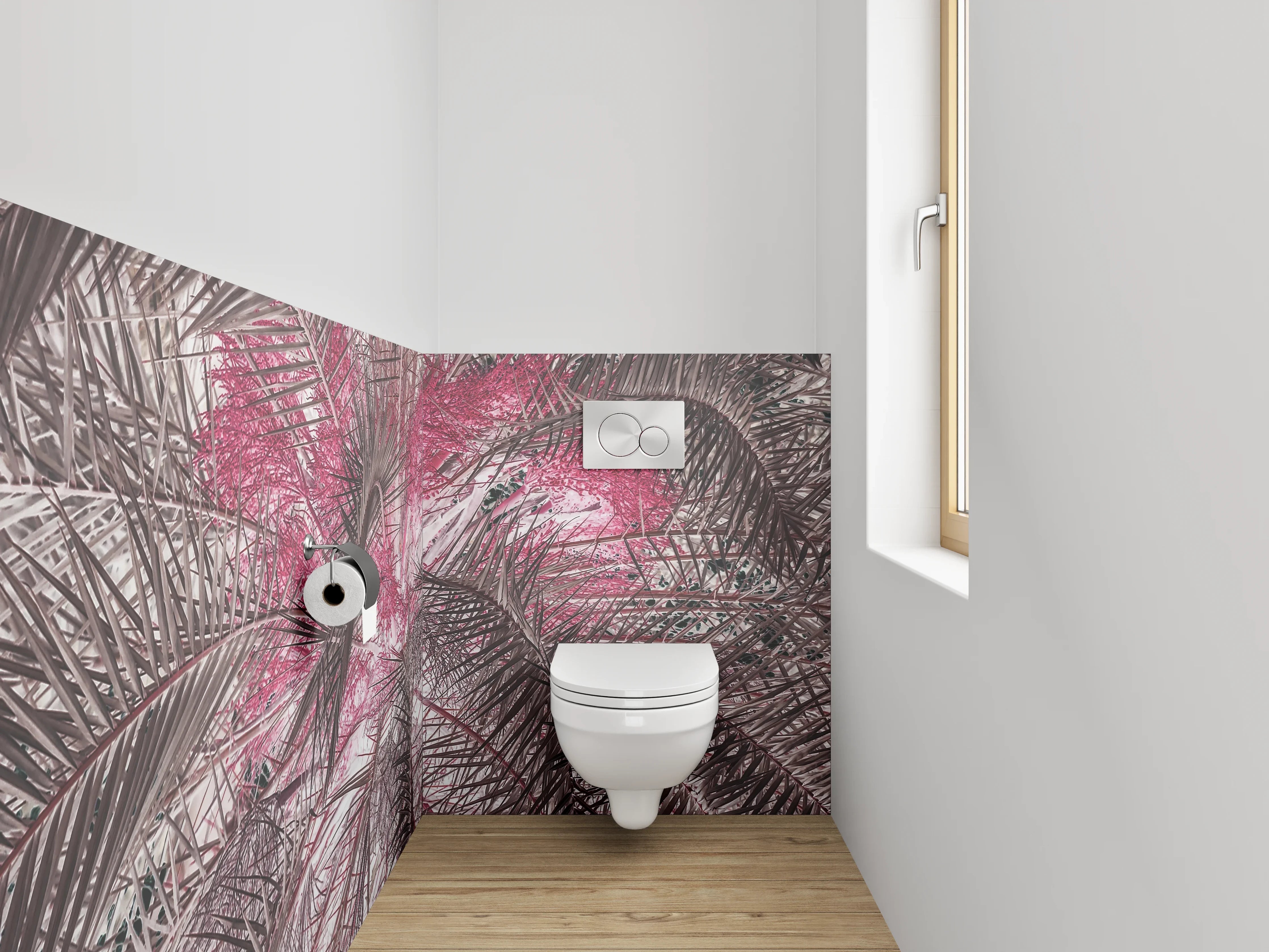 WC-Rückwand - Exotische Palmblätter Abstrakt Rosa