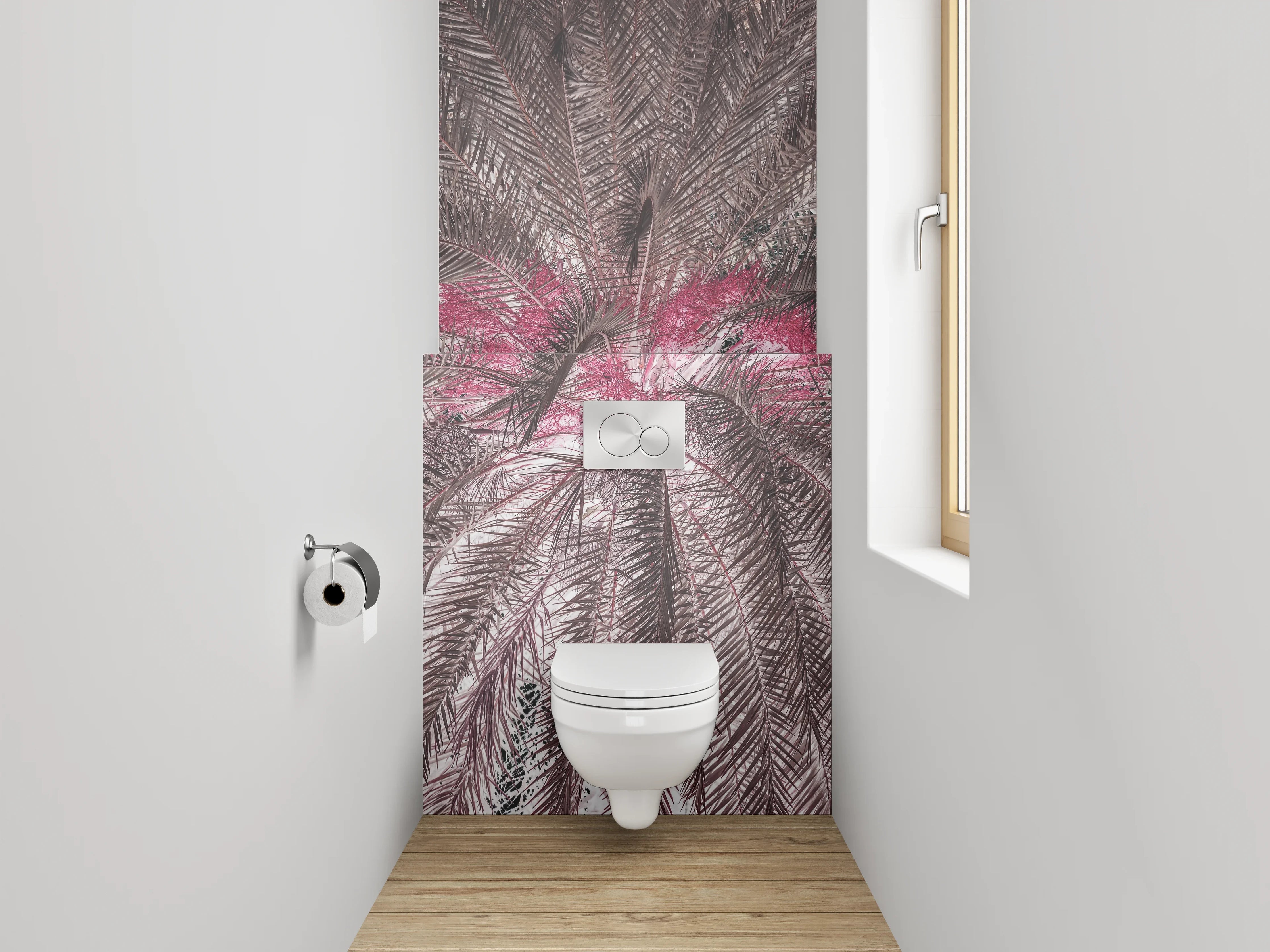 WC-Rückwand - Exotische Palmblätter Abstrakt Rosa