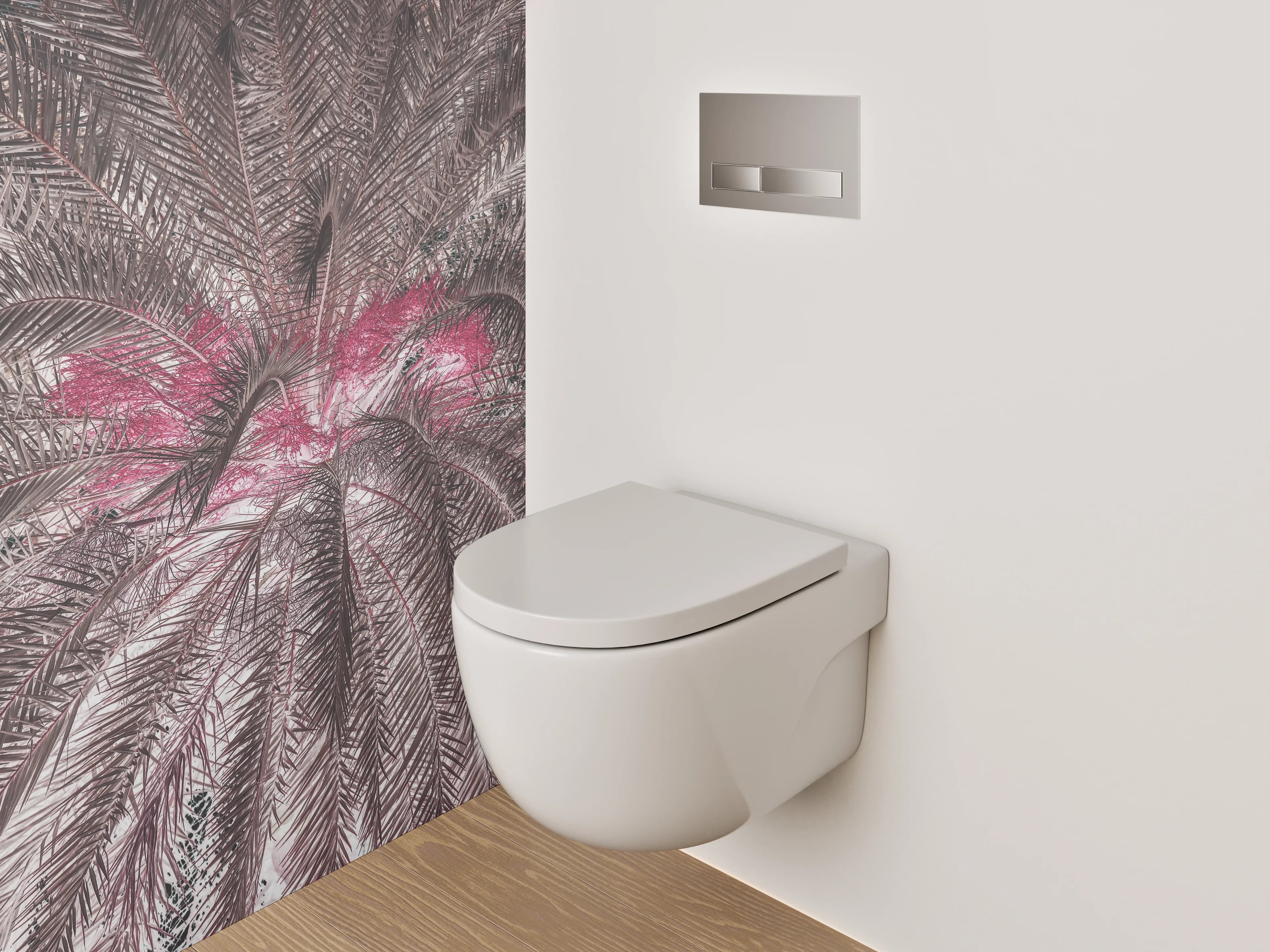 WC-Rückwand - Exotische Palmblätter Abstrakt Rosa