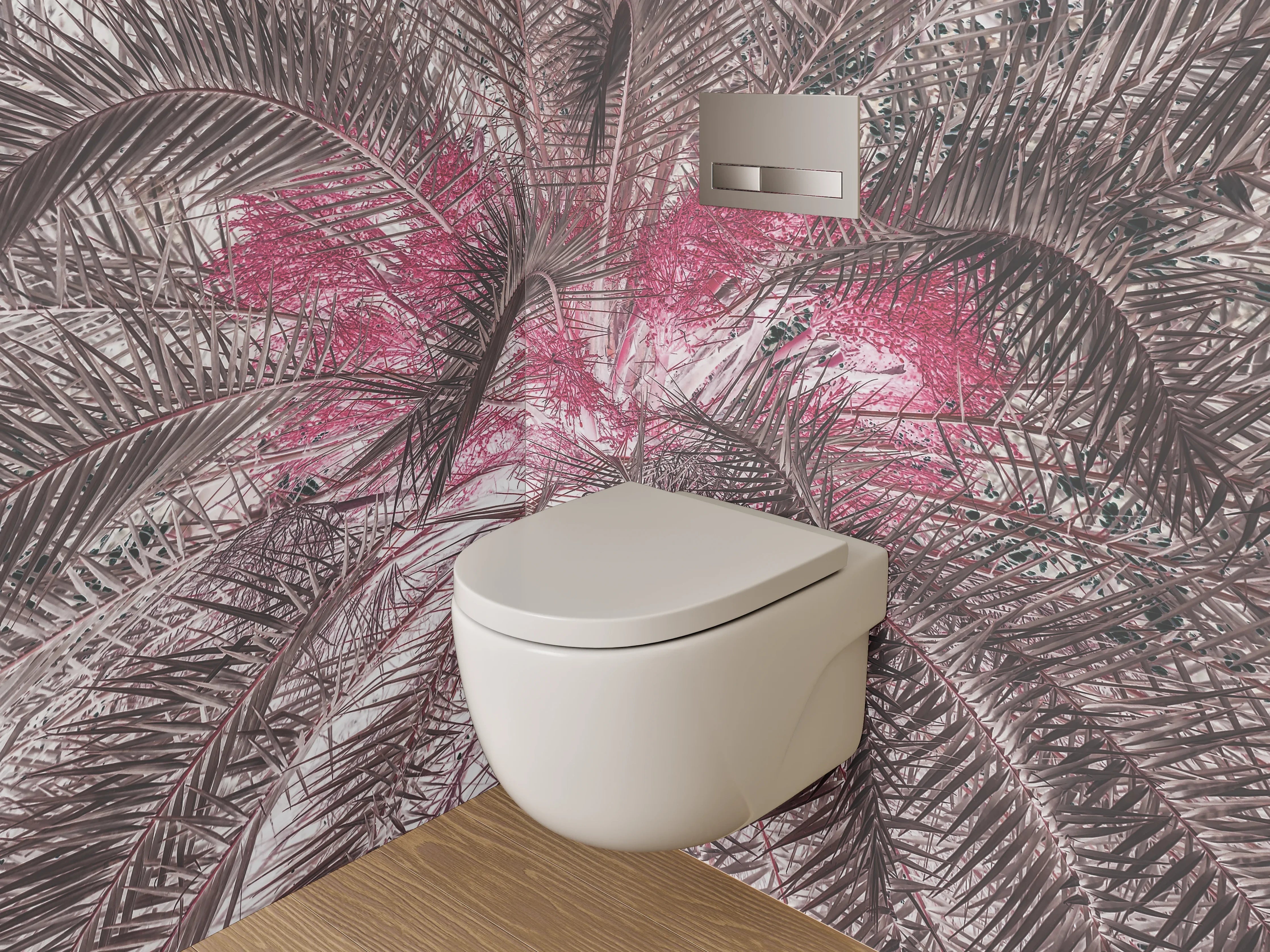 WC-Rückwand - Exotische Palmblätter Abstrakt Rosa