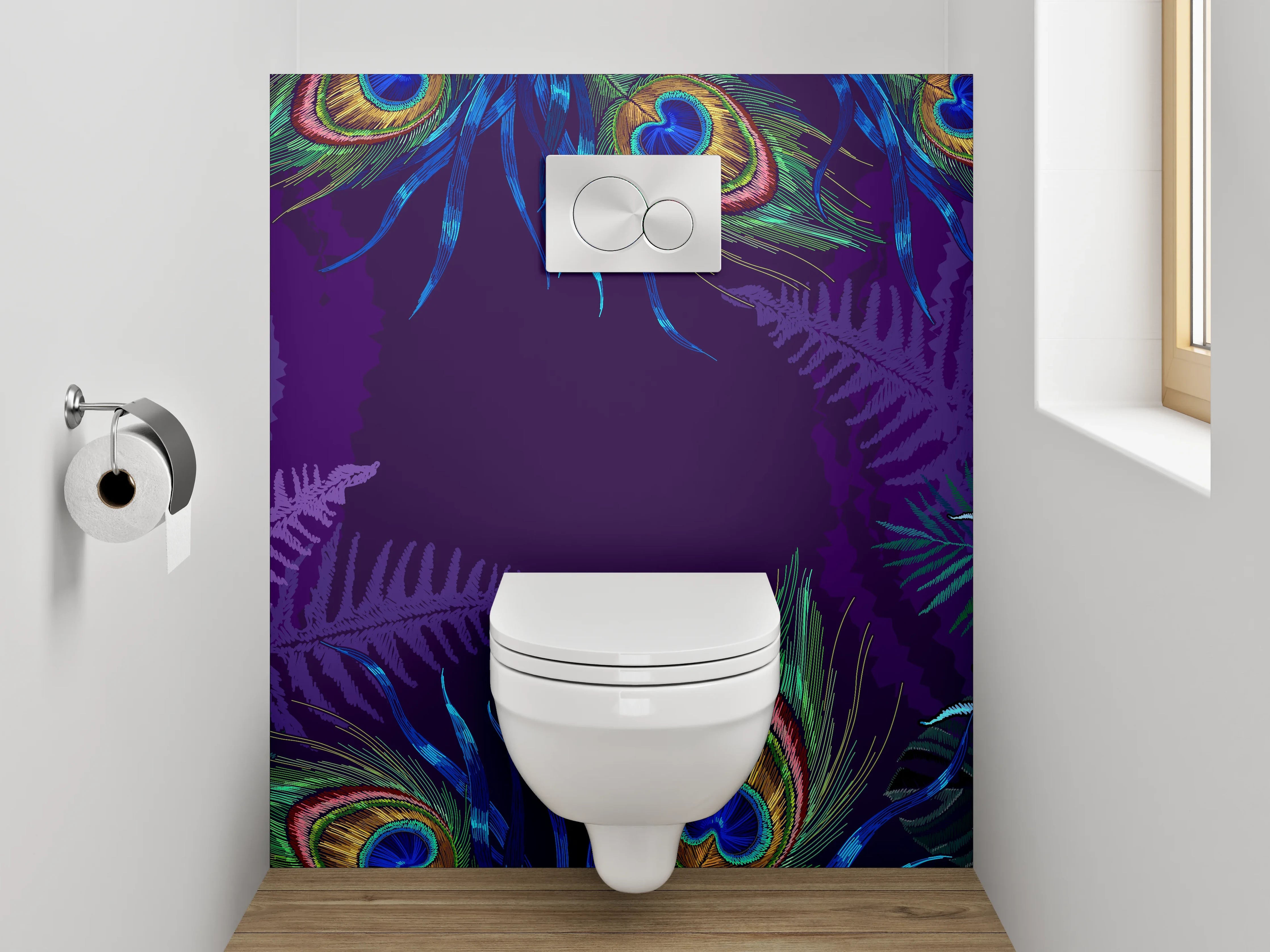 WC-Rückwand - Exotische Pfau Aquarell Dschungel