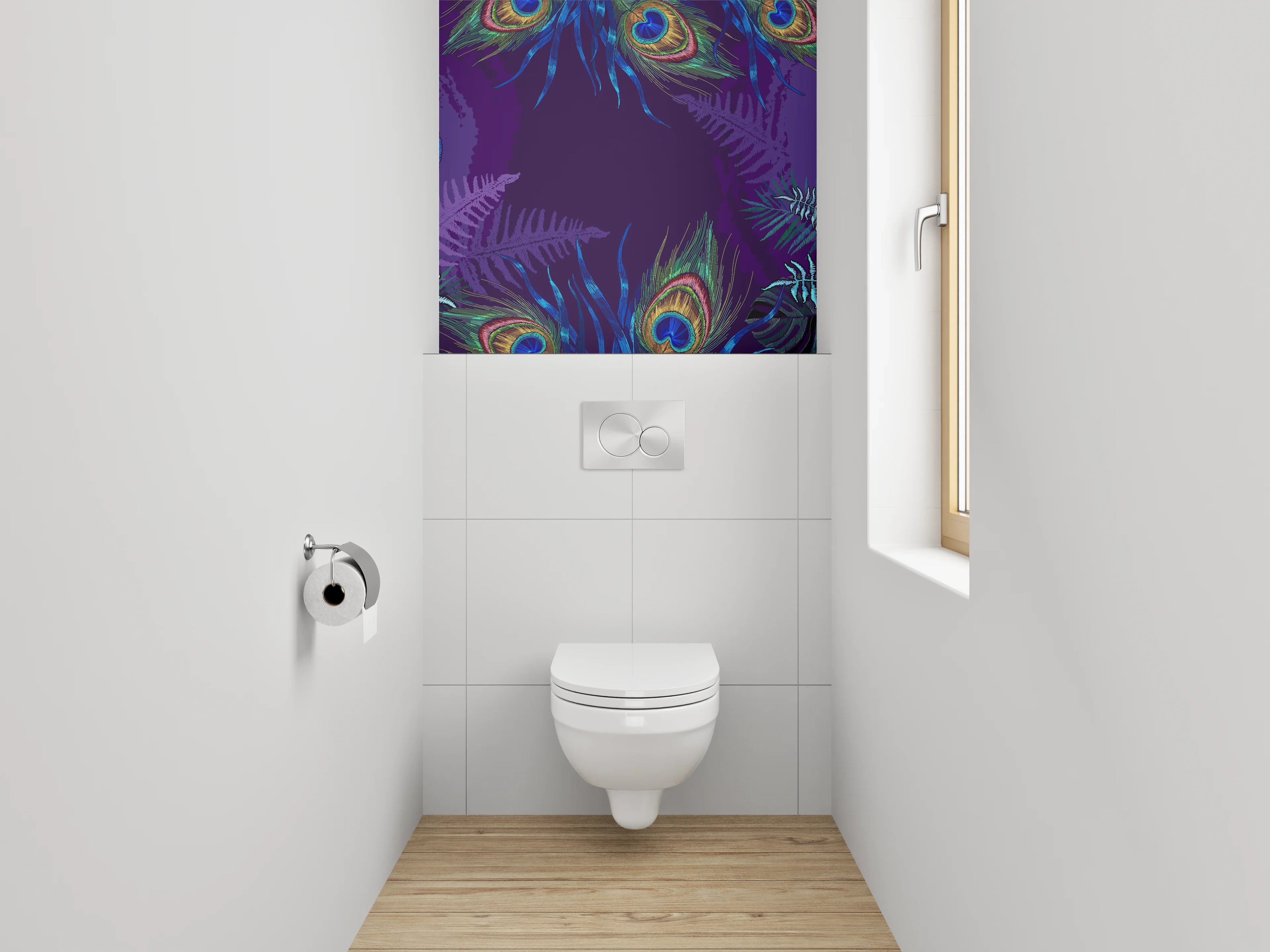 WC-Rückwand - Exotische Pfau Aquarell Dschungel