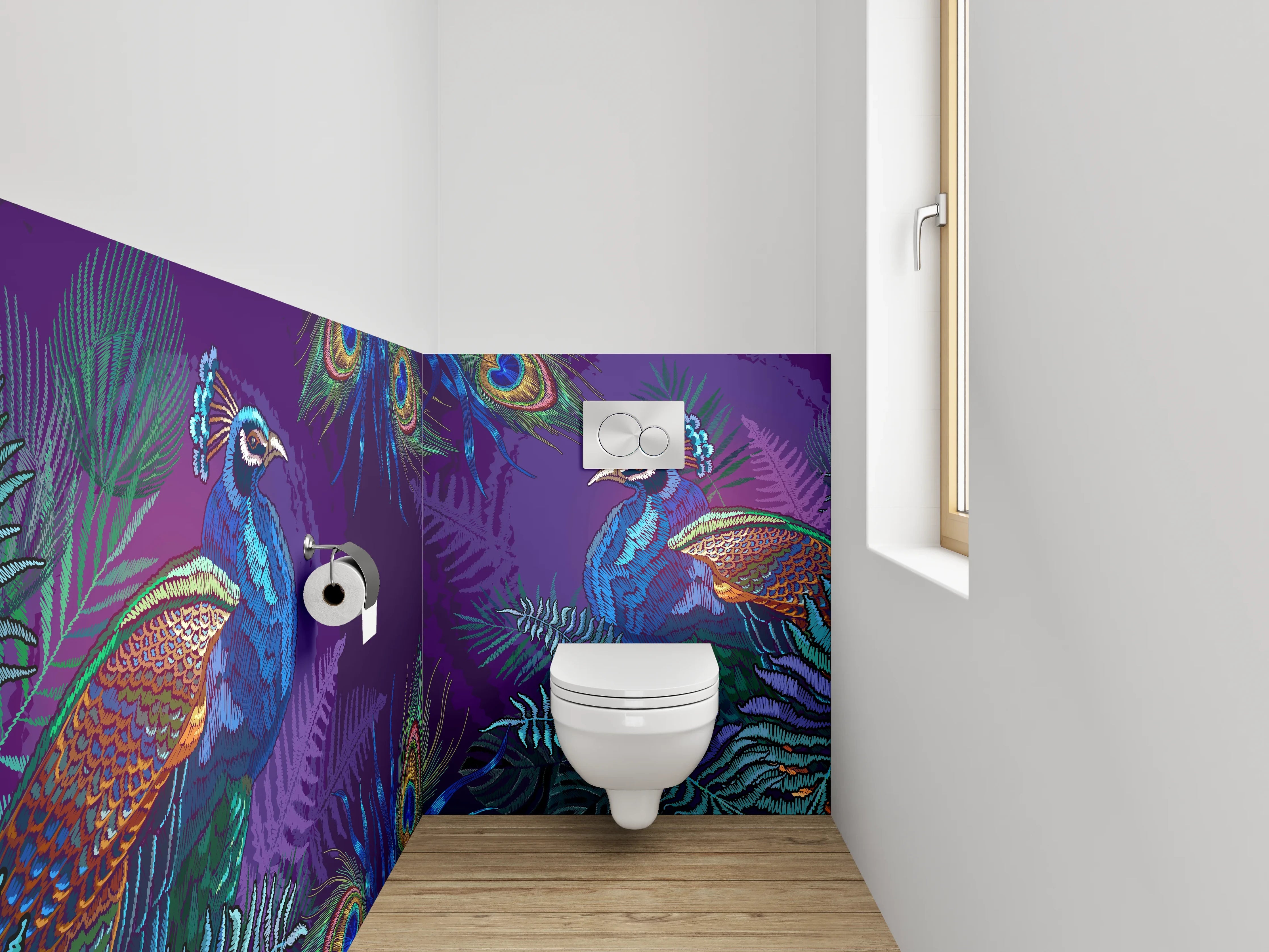 WC-Rückwand - Exotische Pfau Aquarell Dschungel
