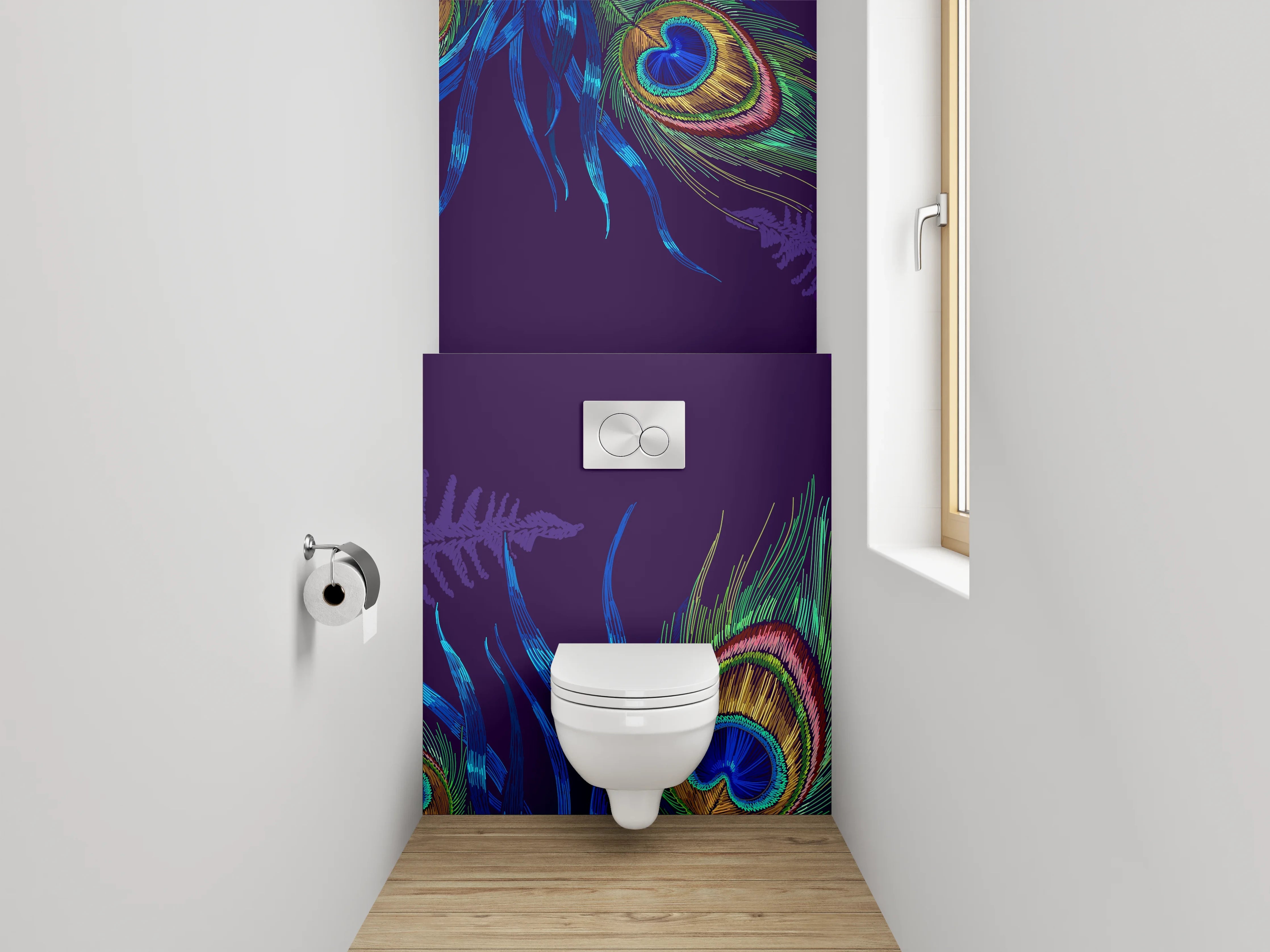 WC-Rückwand - Exotische Pfau Aquarell Dschungel