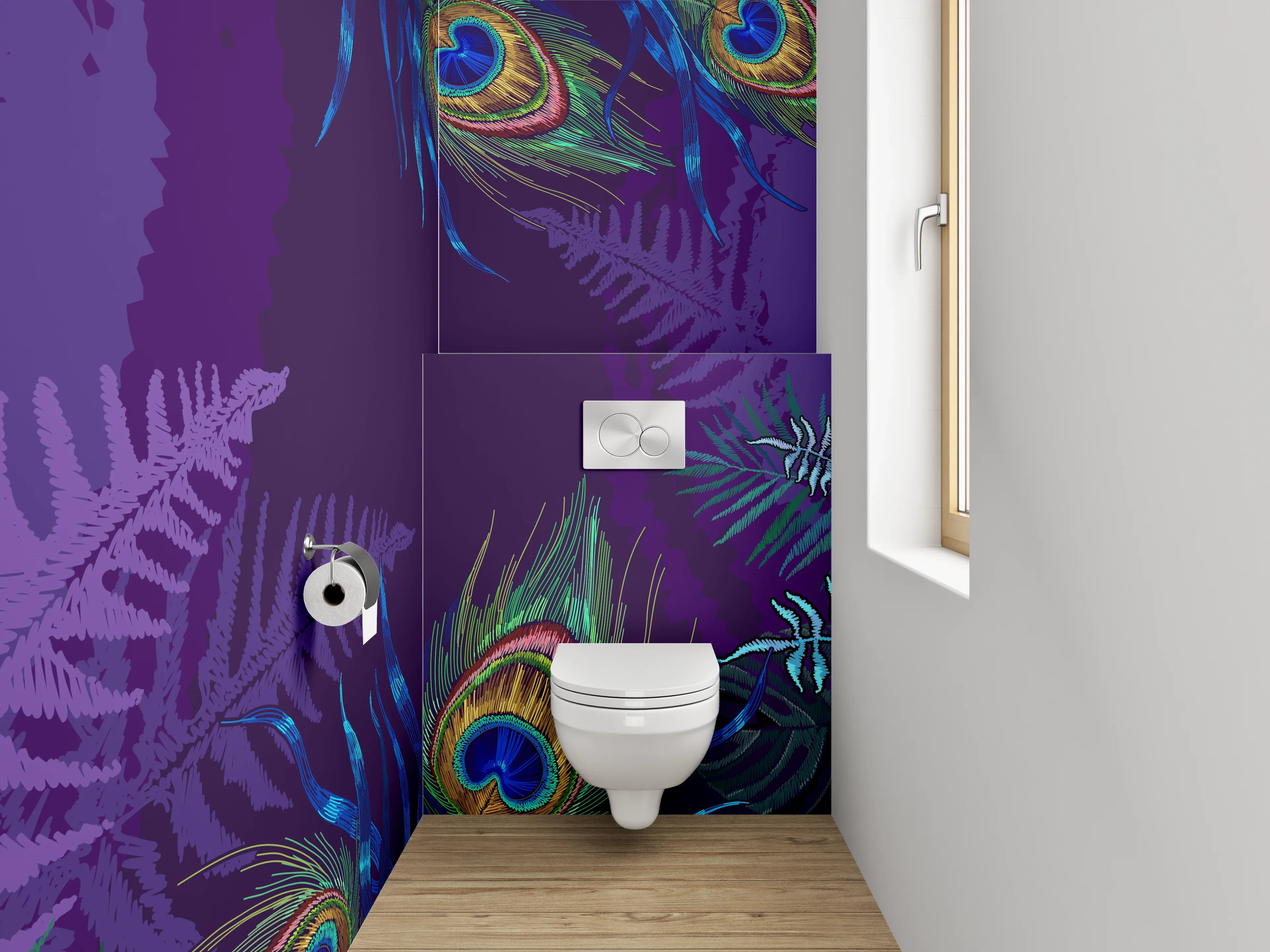 WC-Rückwand - Exotische Pfau Aquarell Dschungel