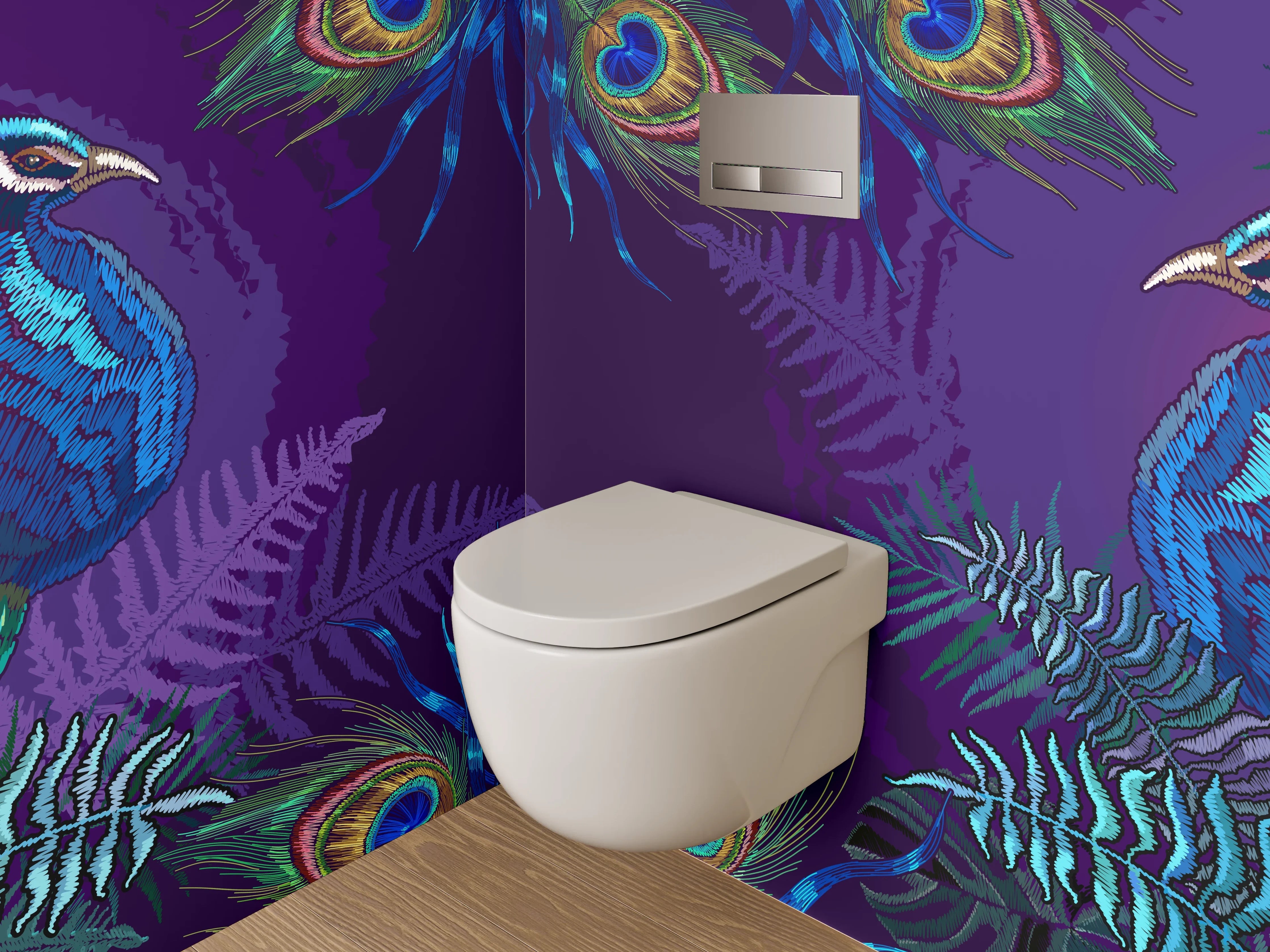 WC-Rückwand - Exotische Pfau Aquarell Dschungel