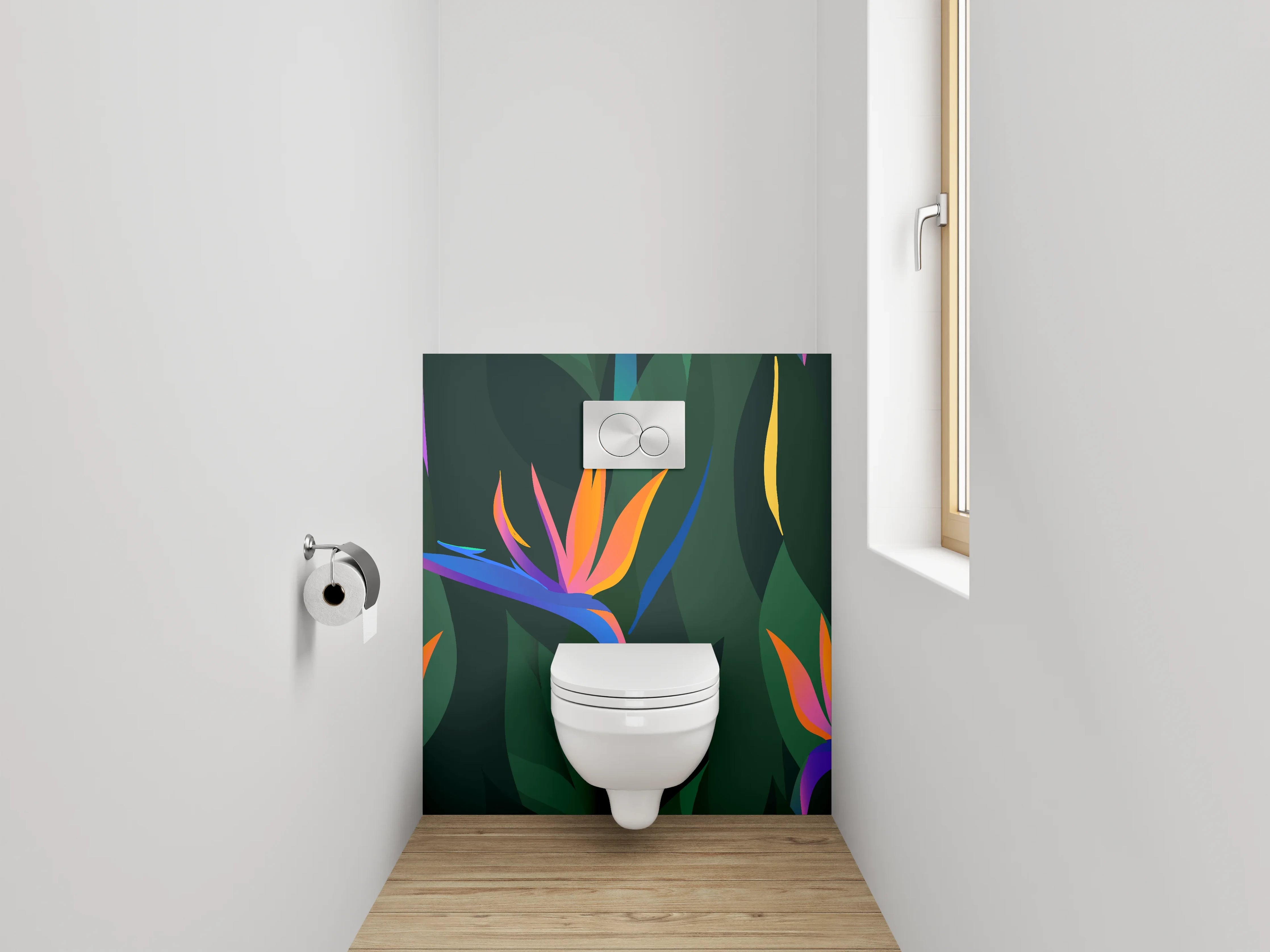 WC-Rückwand - Exotische Strelitzien-Blumen Illustration