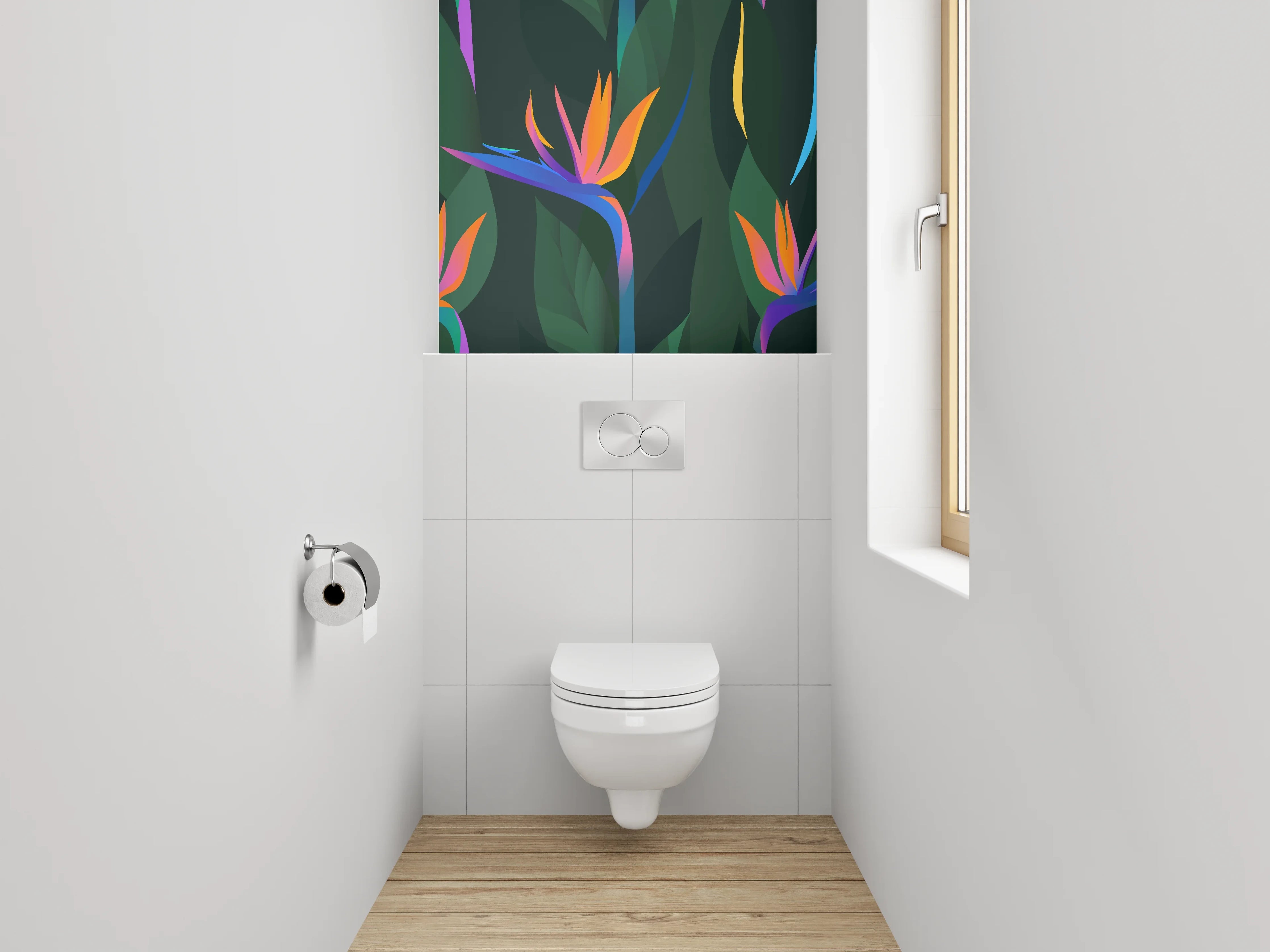 WC-Rückwand - Exotische Strelitzien-Blumen Illustration