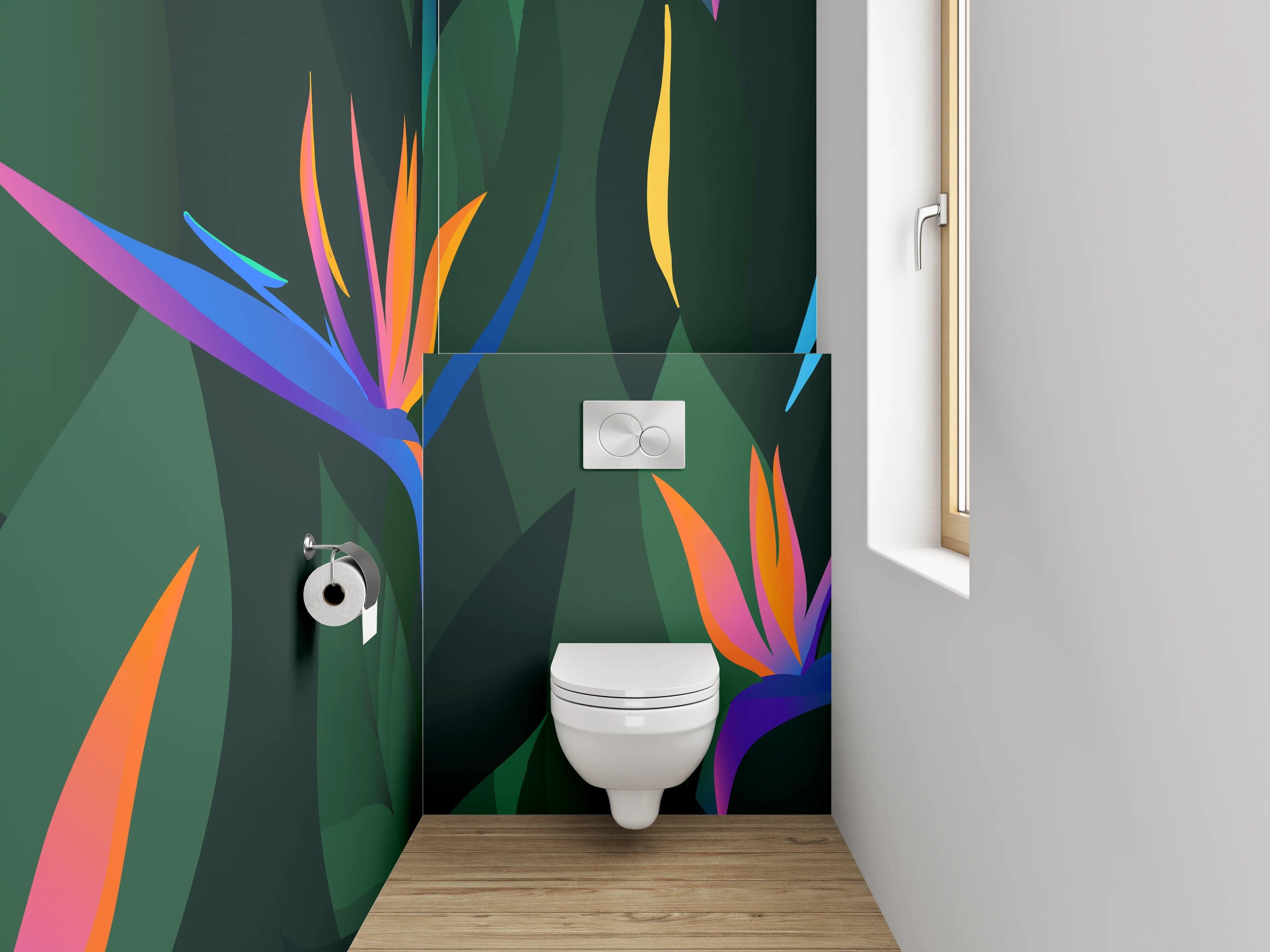 WC-Rückwand - Exotische Strelitzien-Blumen Illustration